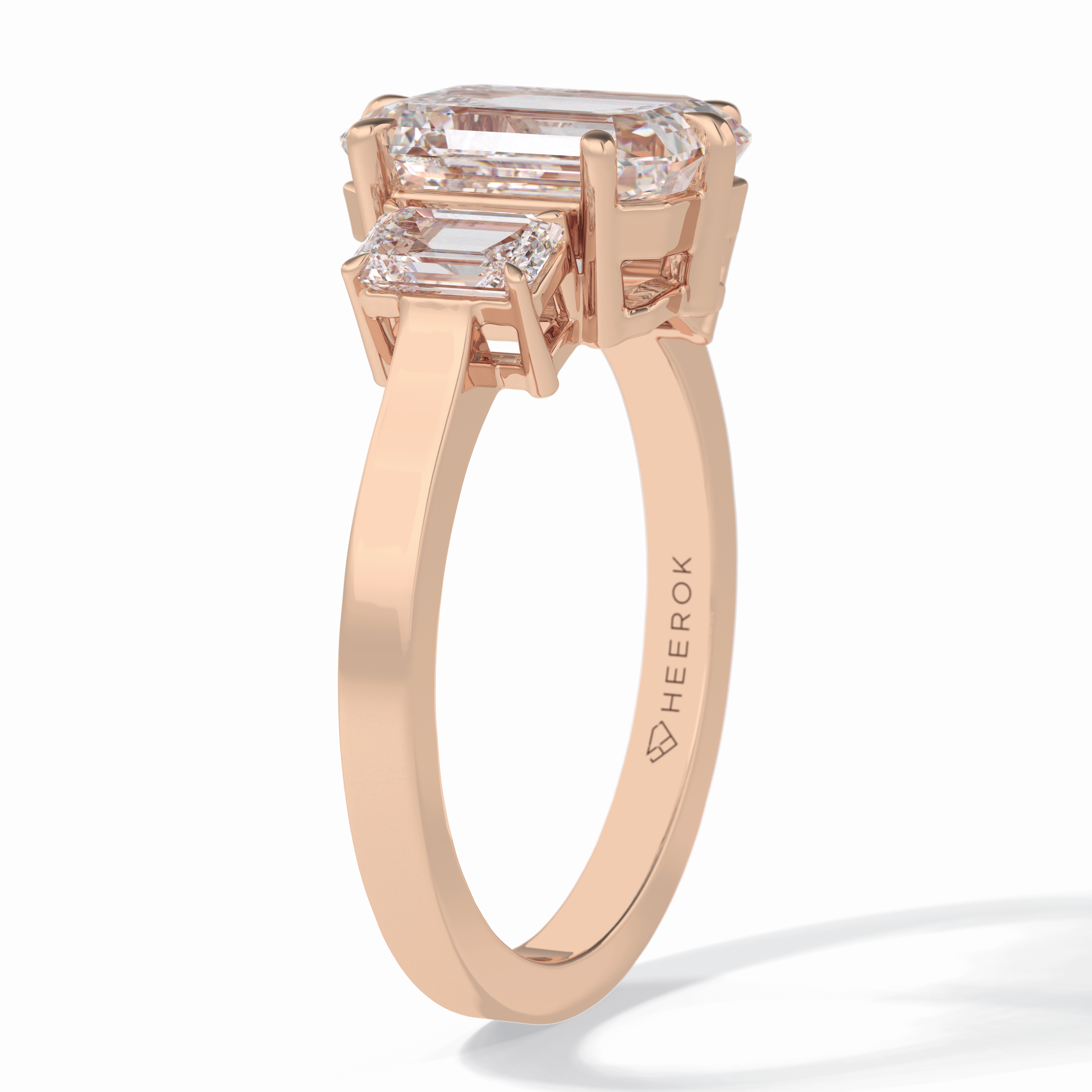 Lumina Luxe 2.56 Carat Emerald VS1 Three Stone Lab-Grown Engagement Ring in 18K Rose Gold