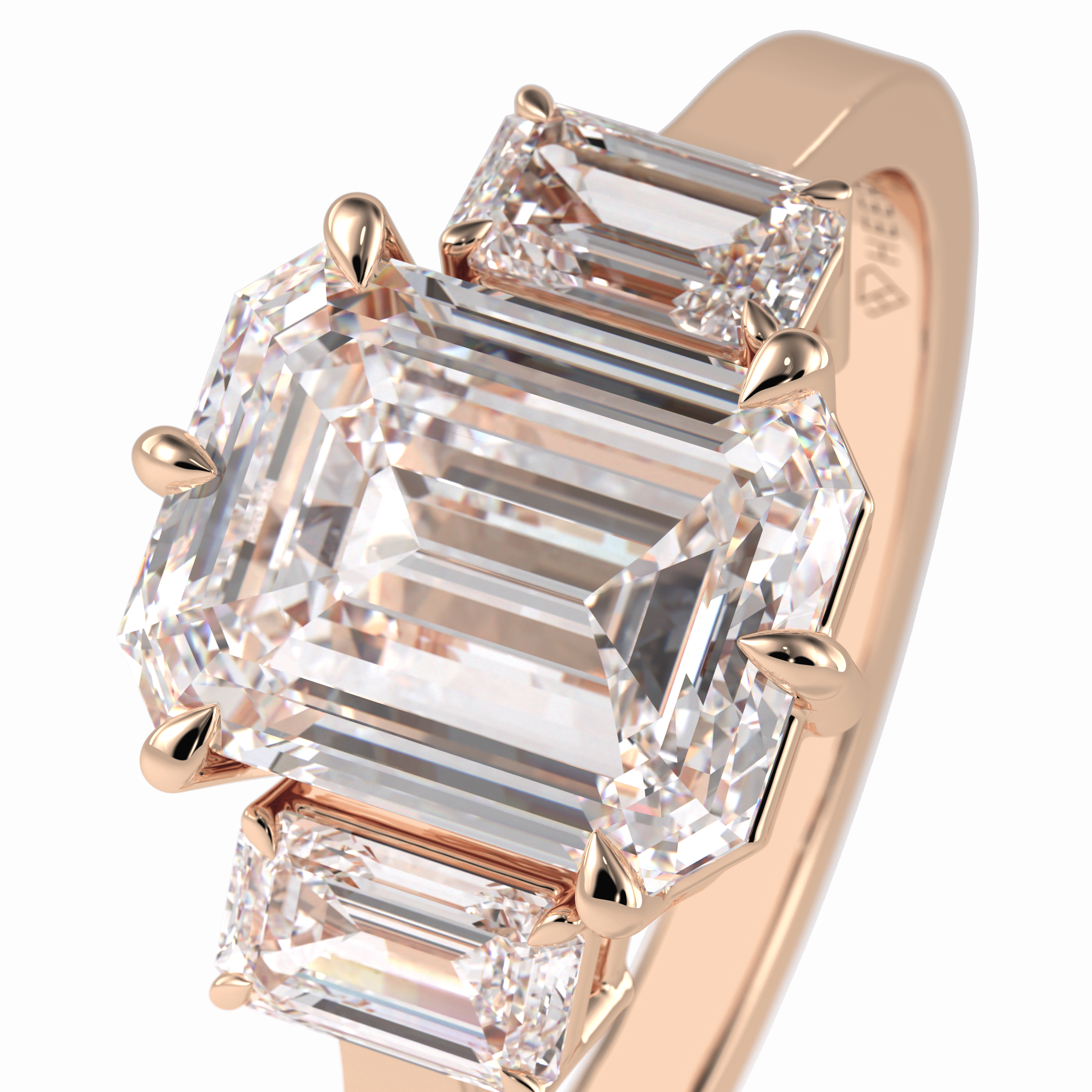 Lumina Luxe 2.56 Carat Emerald VS1 Three Stone Lab-Grown Engagement Ring in 18K Rose Gold