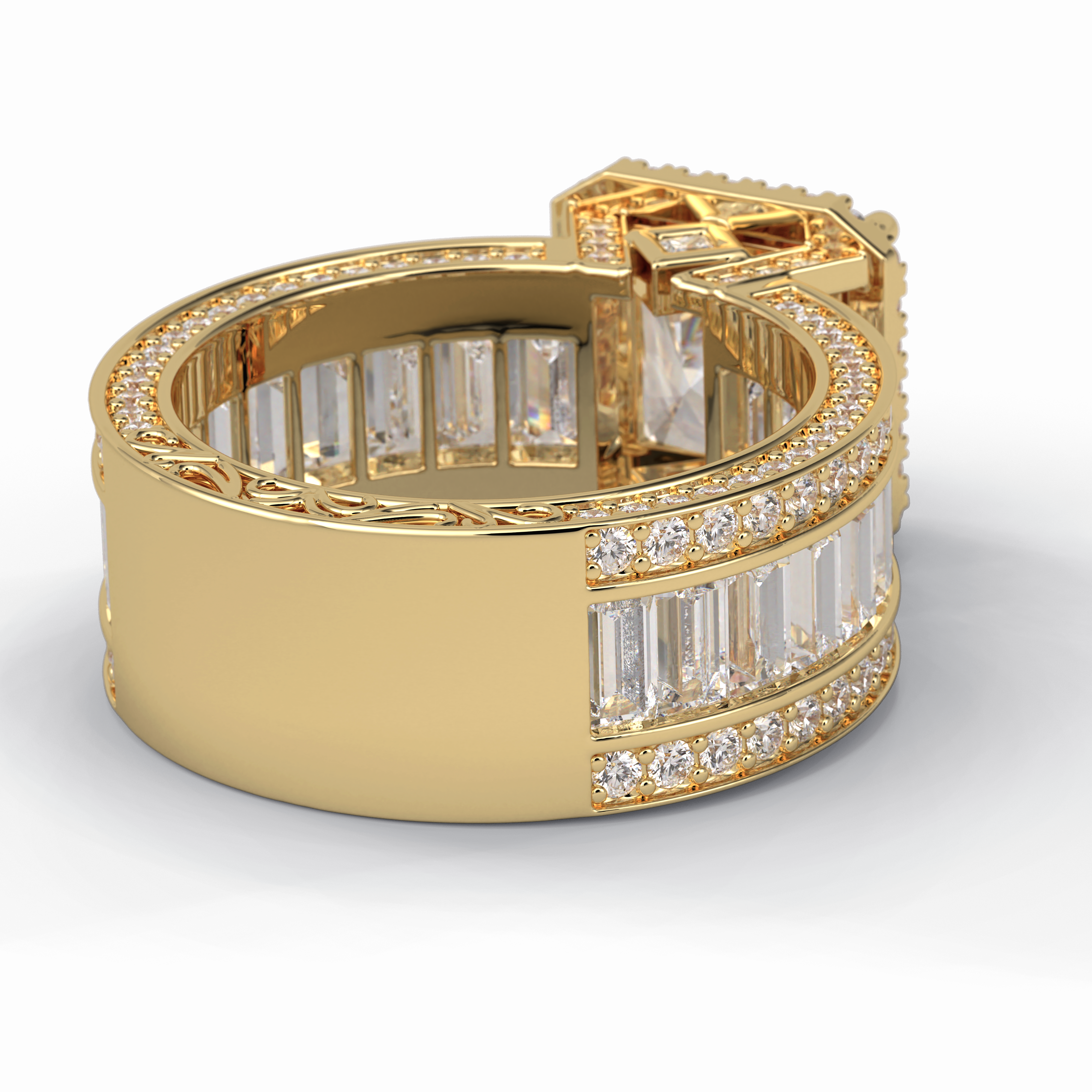 Regal Array 3.73 Carat Radiant VS1 Lab-Grown Bezel Engagement Ring in 18K Gold