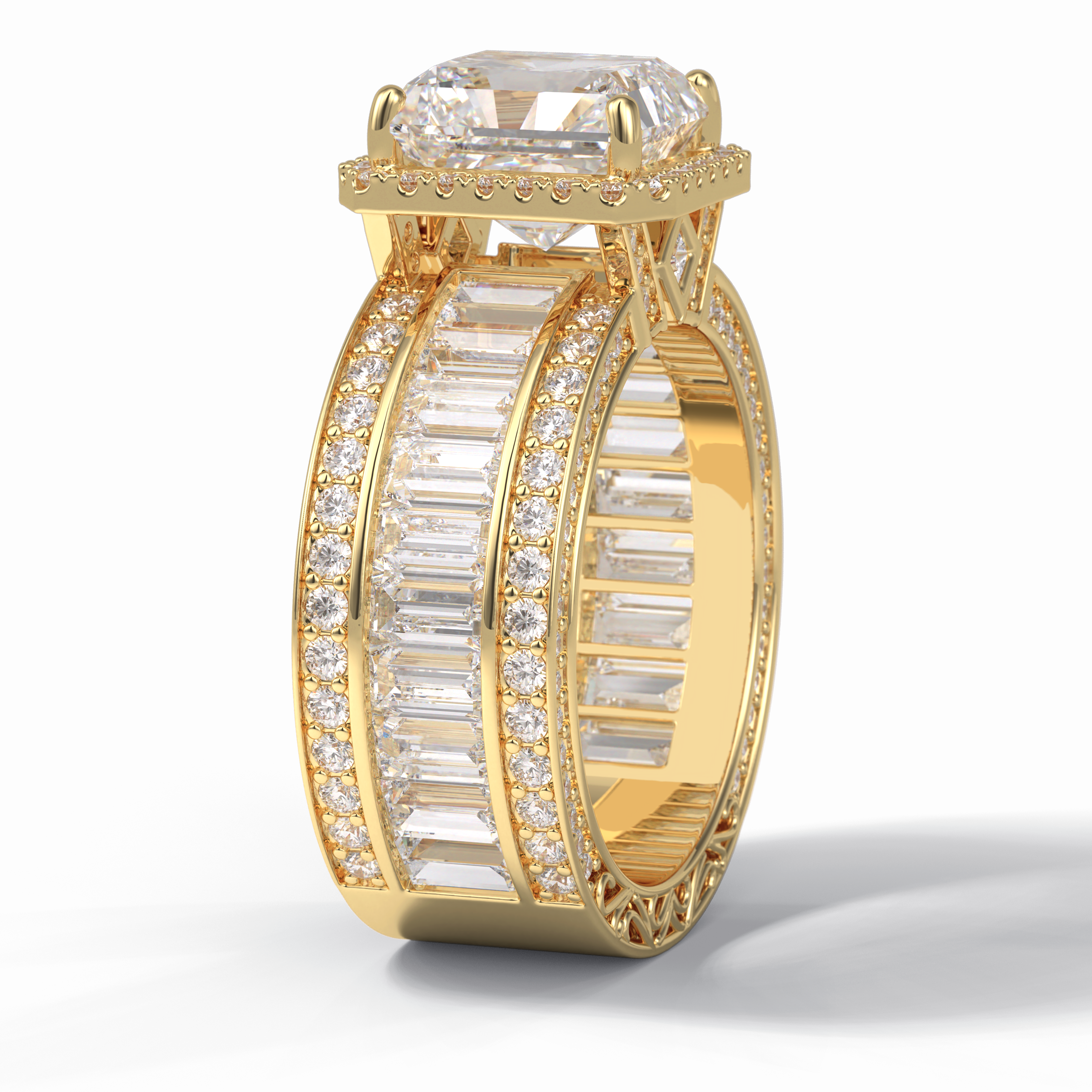 Regal Array 3.73 Carat Radiant VS1 Lab-Grown Bezel Engagement Ring in 18K Gold