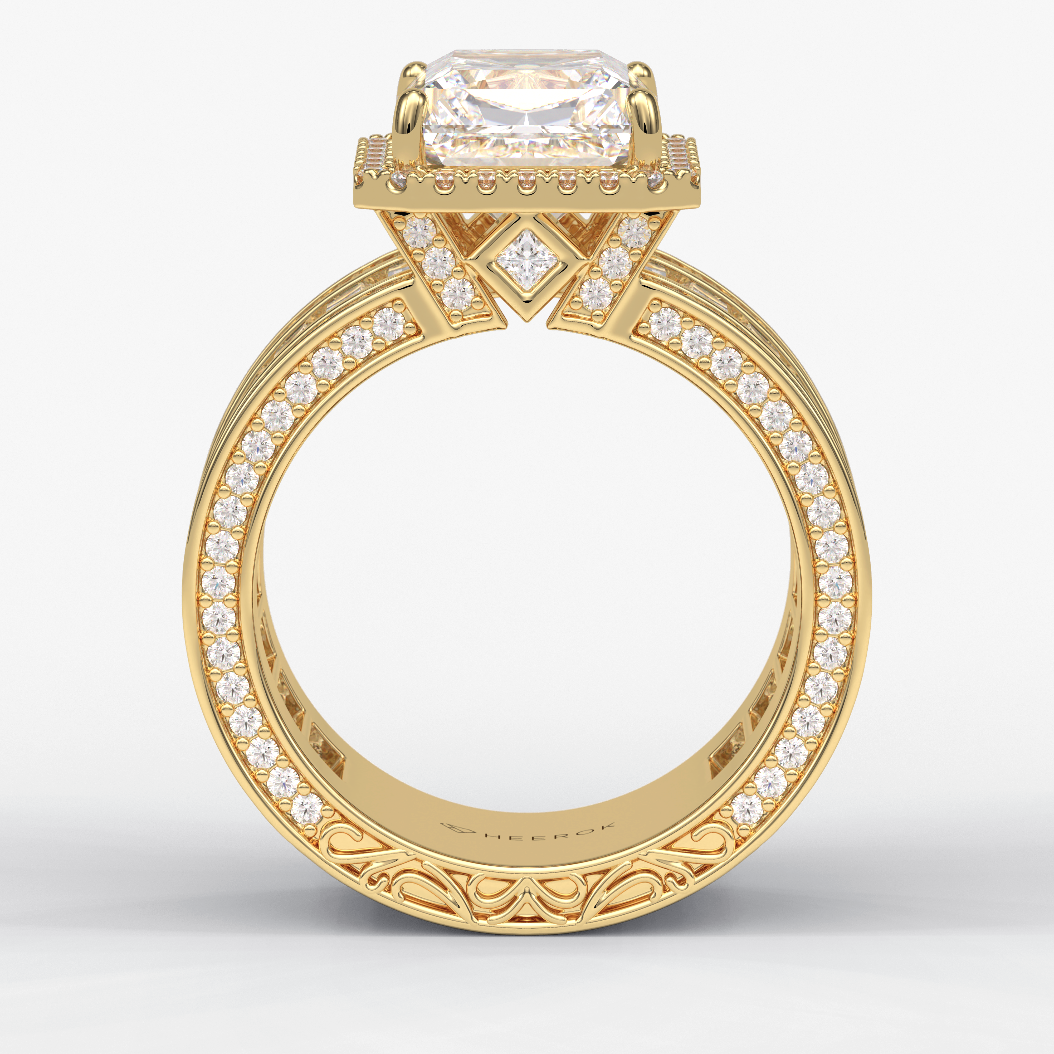 Regal Array 3.73 Carat Radiant VS1 Lab-Grown Bezel Engagement Ring in 18K Gold