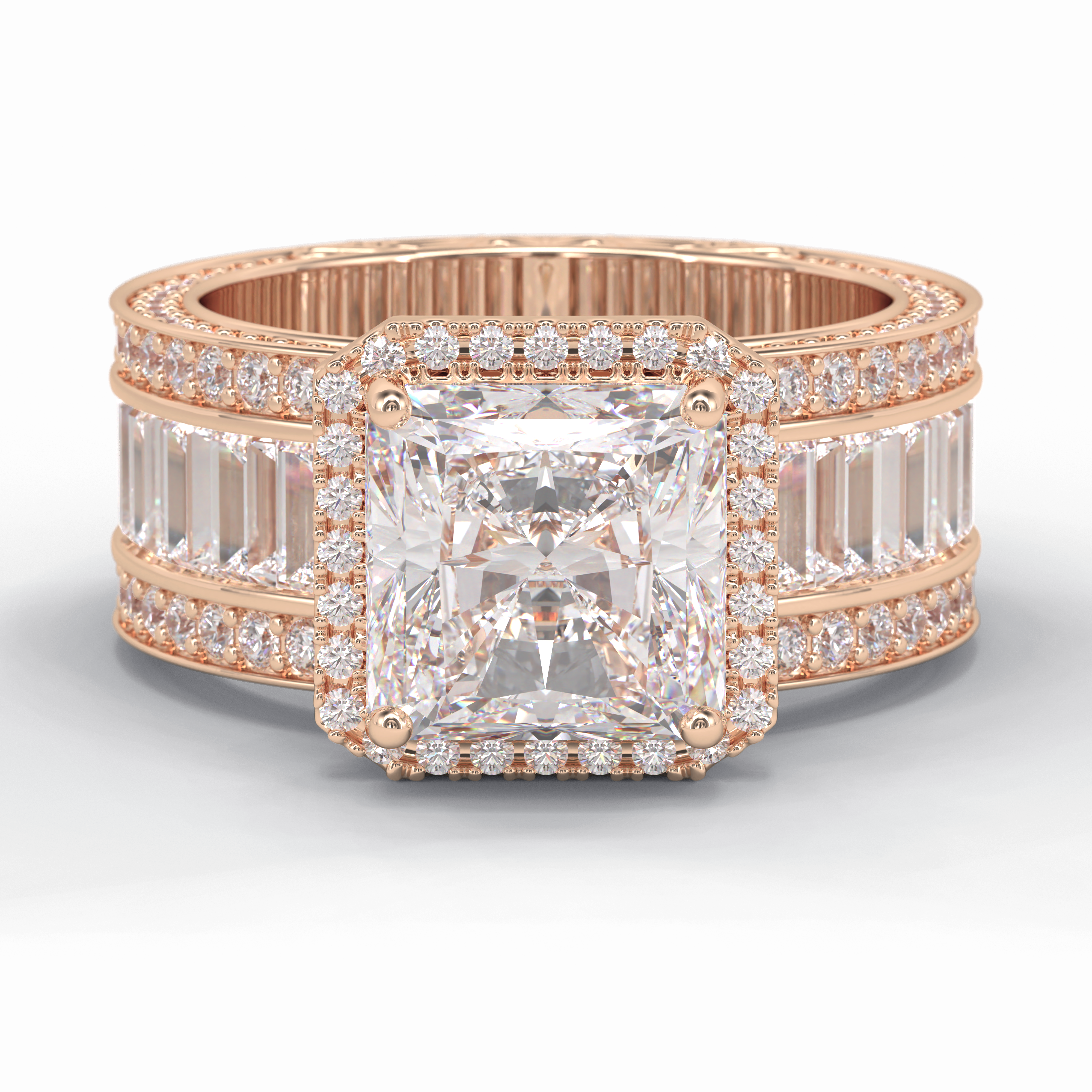 Regal Array 3.73 Carat Radiant VS1 Lab-Grown Bezel Engagement Ring in 18K Gold