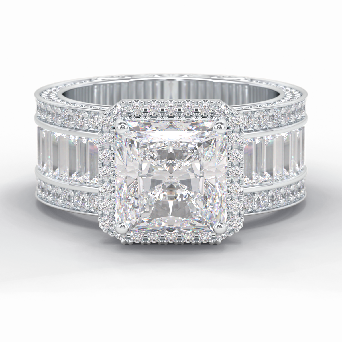 Regal Array 3.73 Carat Radiant VS1 Lab-Grown Bezel Engagement Ring in 18K Gold