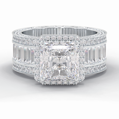 Regal Array 3.73 Carat Radiant VS1 Lab-Grown Bezel Engagement Ring in 18K Gold