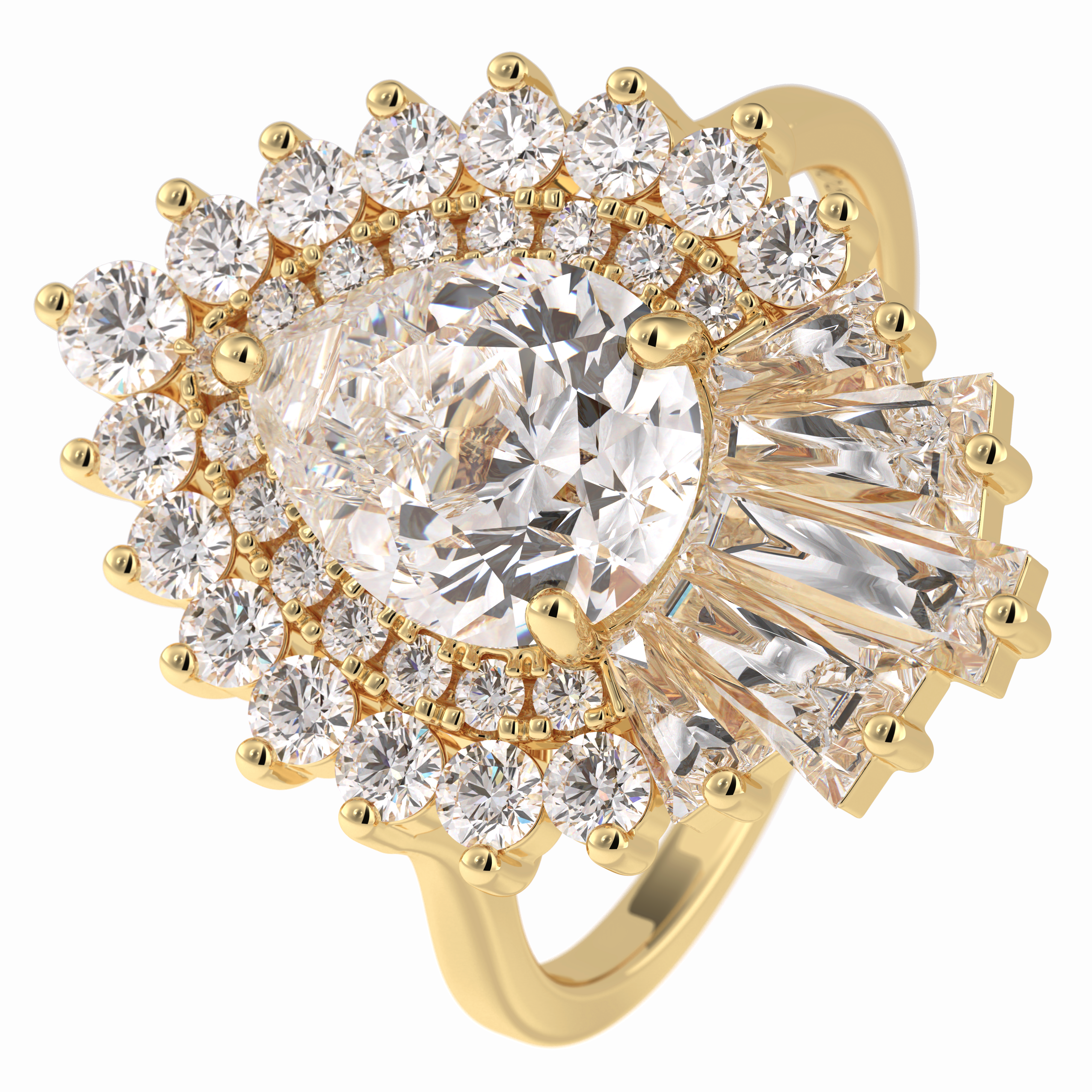 Sunburst Majesty 1.65 Carat Pear VS1 Lab-Grown Halo Engagement Ring in 18K Gold