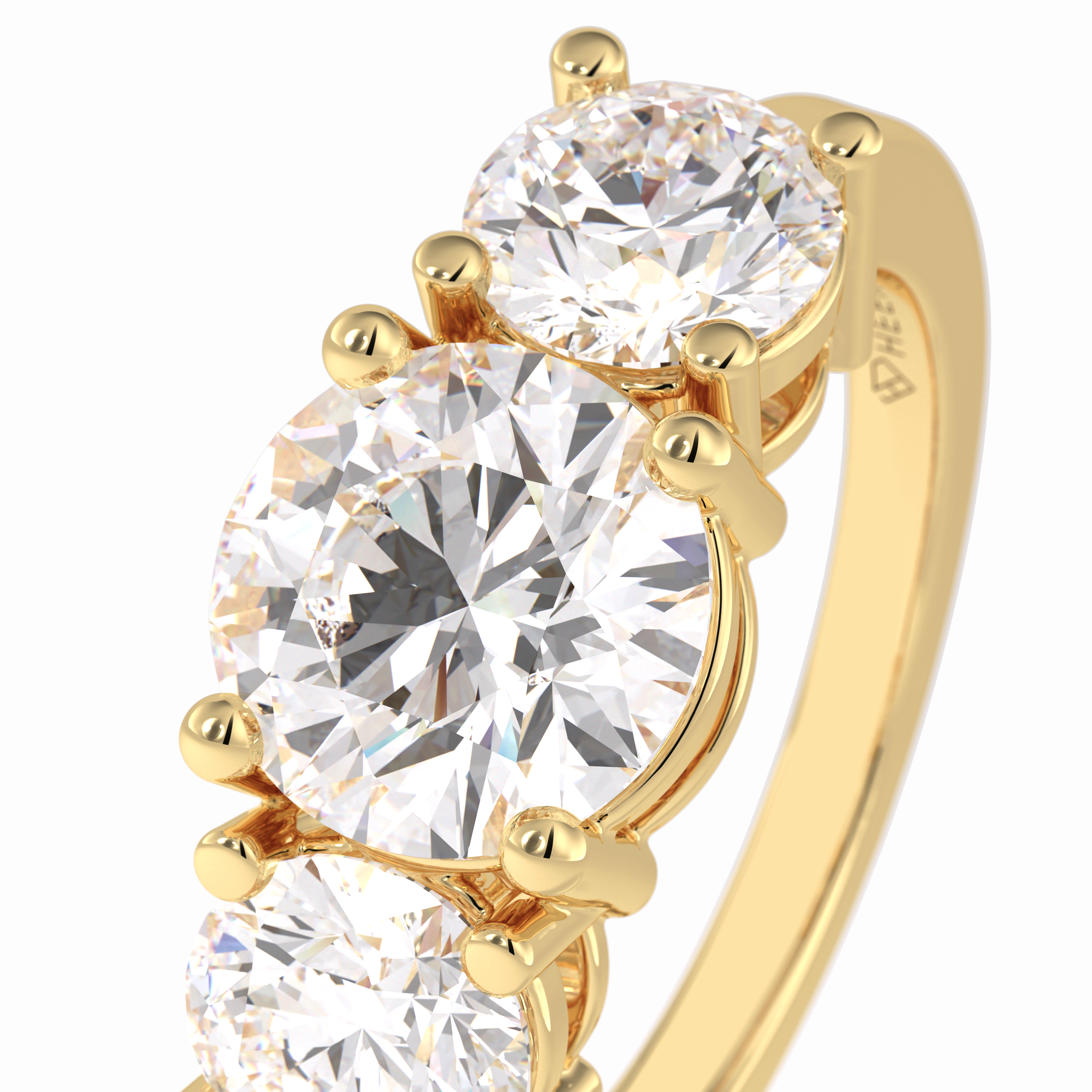 Trilogy Radiance 1.82 Carat Round VS1 Lab-Grown Three Stone Engagement Ring in 18K Gold