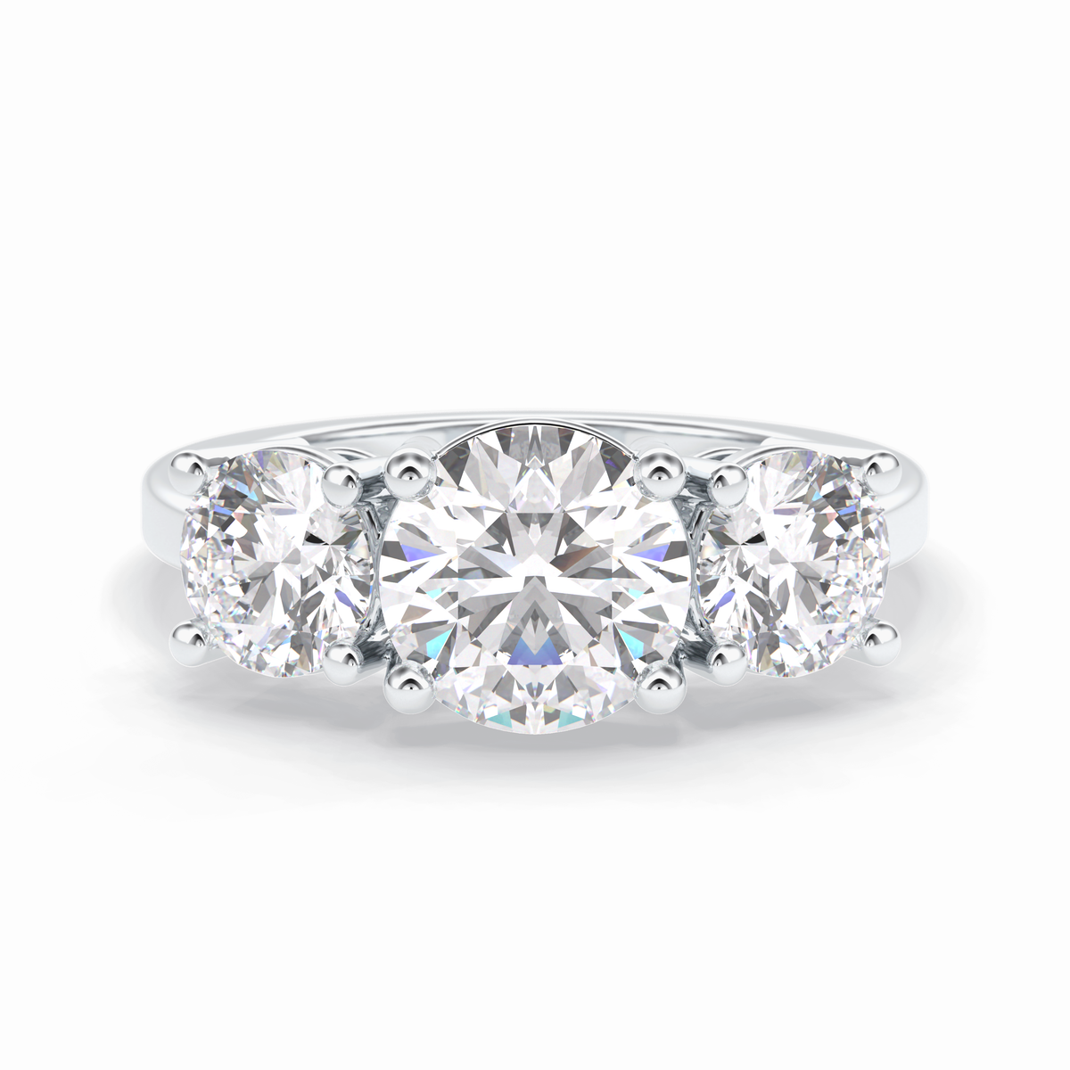 Trilogy Radiance 1.82 Carat Round VS1 Lab-Grown Three Stone Engagement Ring in 18K Gold