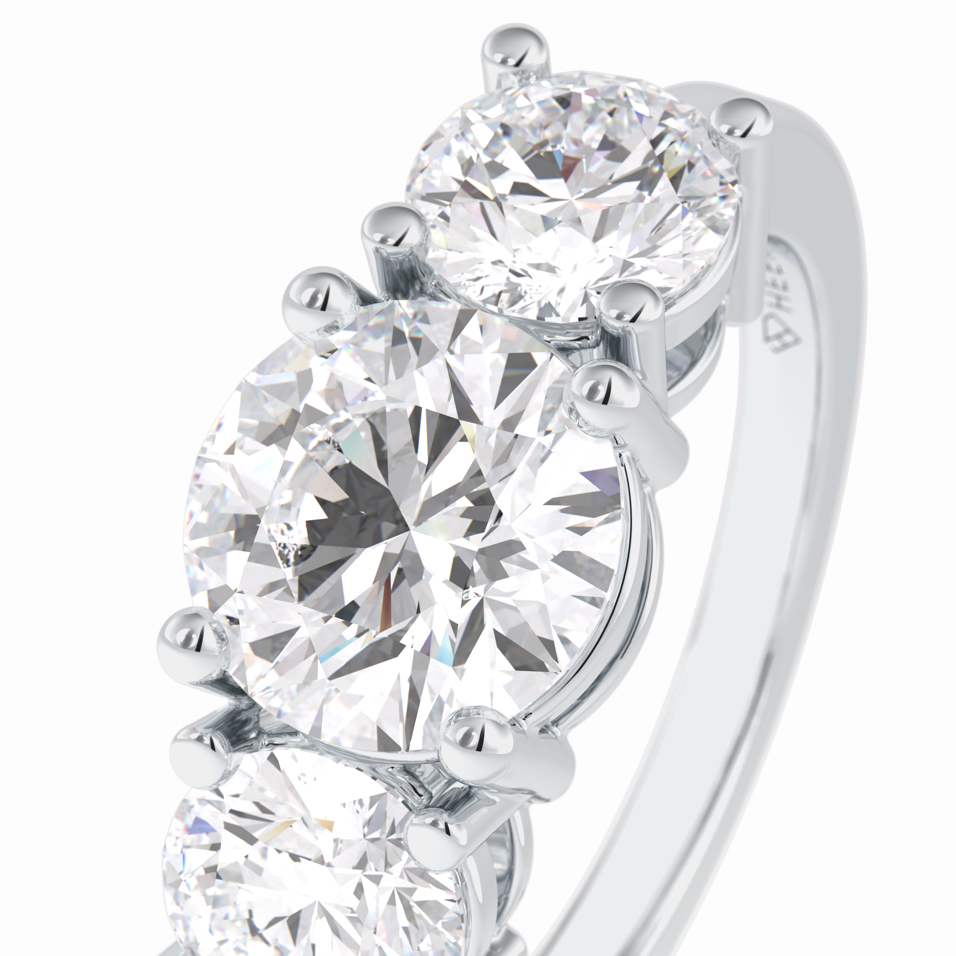 Trilogy Radiance 1.82 Carat Round VS1 Lab-Grown Three Stone Engagement Ring in 18K Gold