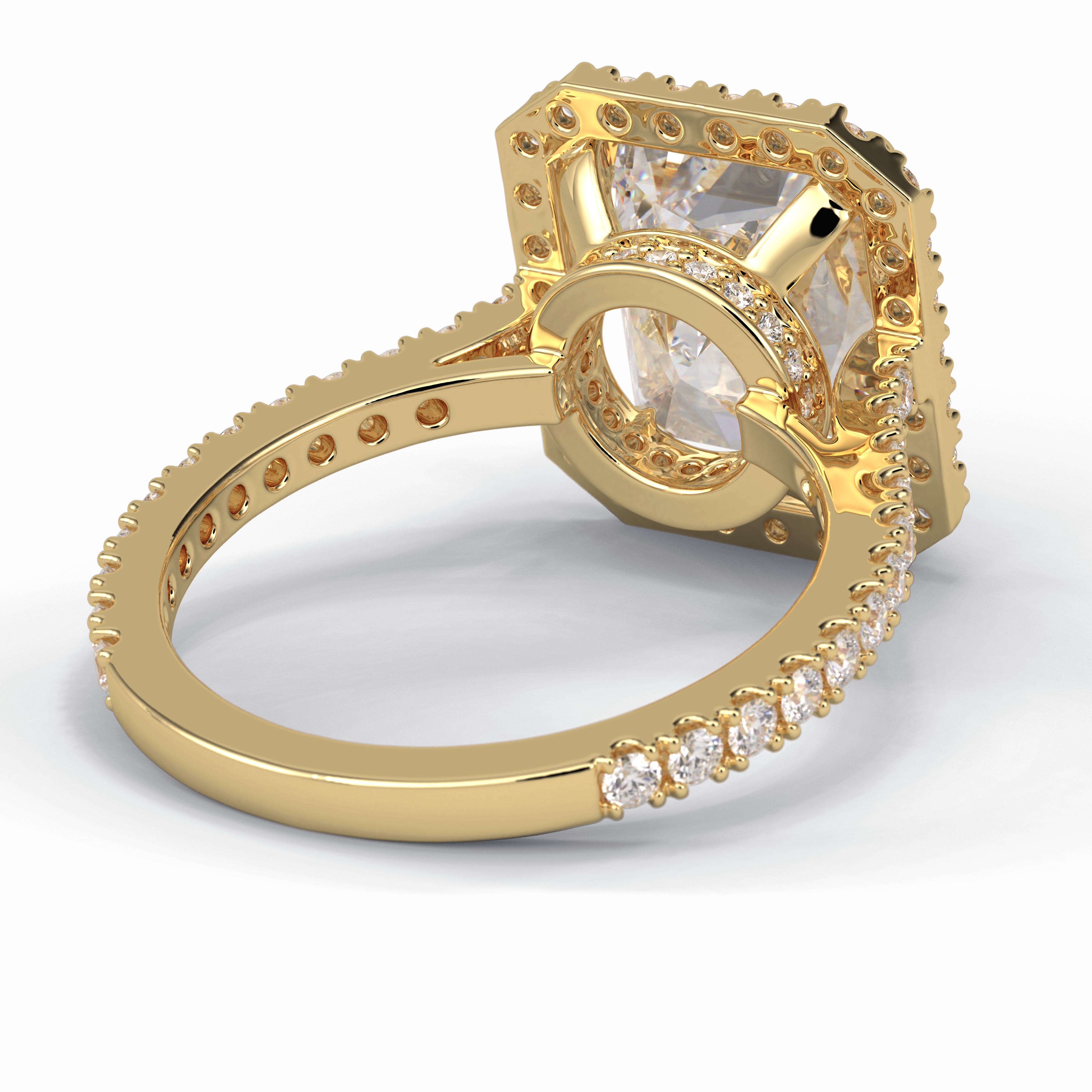 Grand Regent 4.51 Carat Radiant VS1 Lab-Grown Halo Engagement Ring in 18K Gold