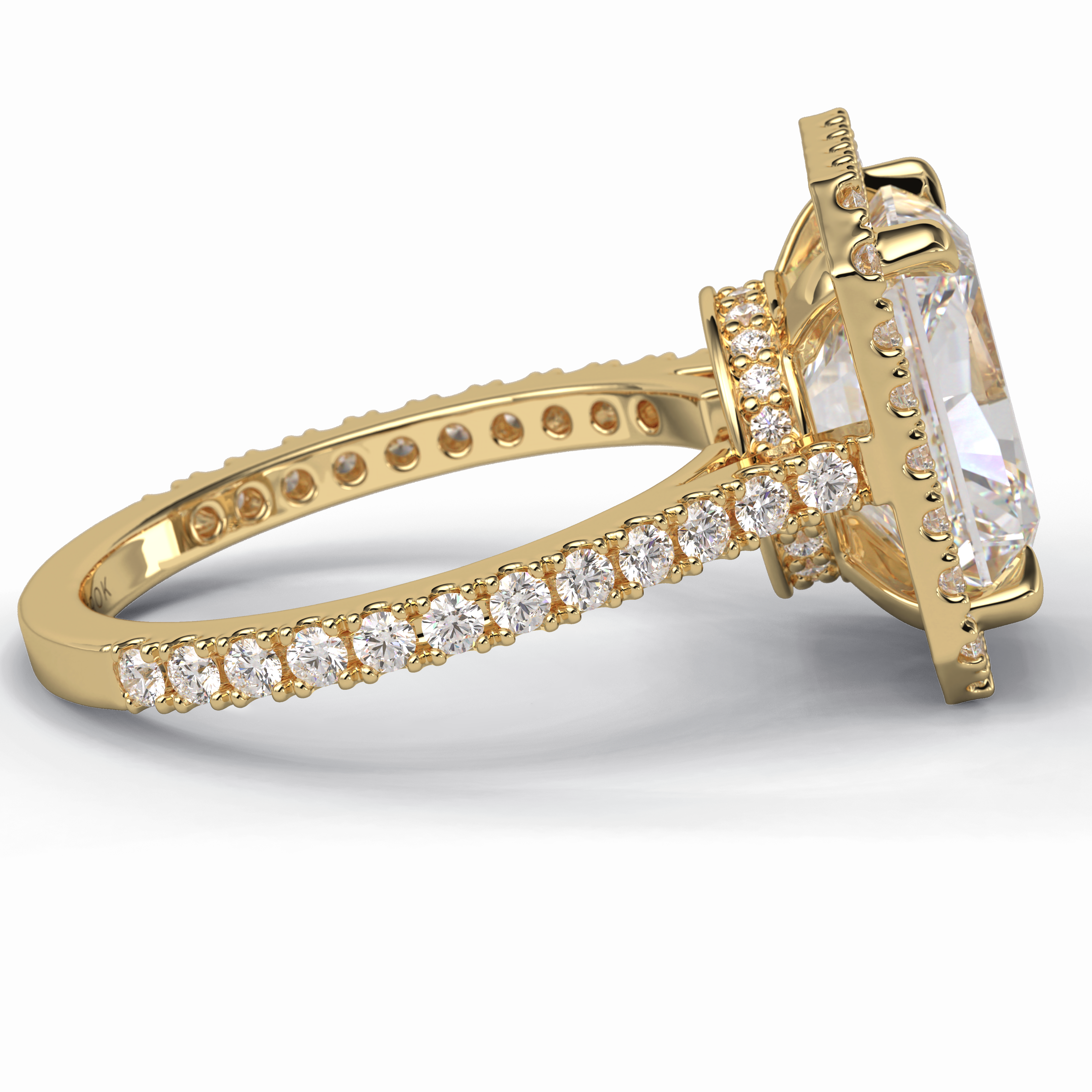 Grand Regent 4.51 Carat Radiant VS1 Lab-Grown Halo Engagement Ring in 18K Gold