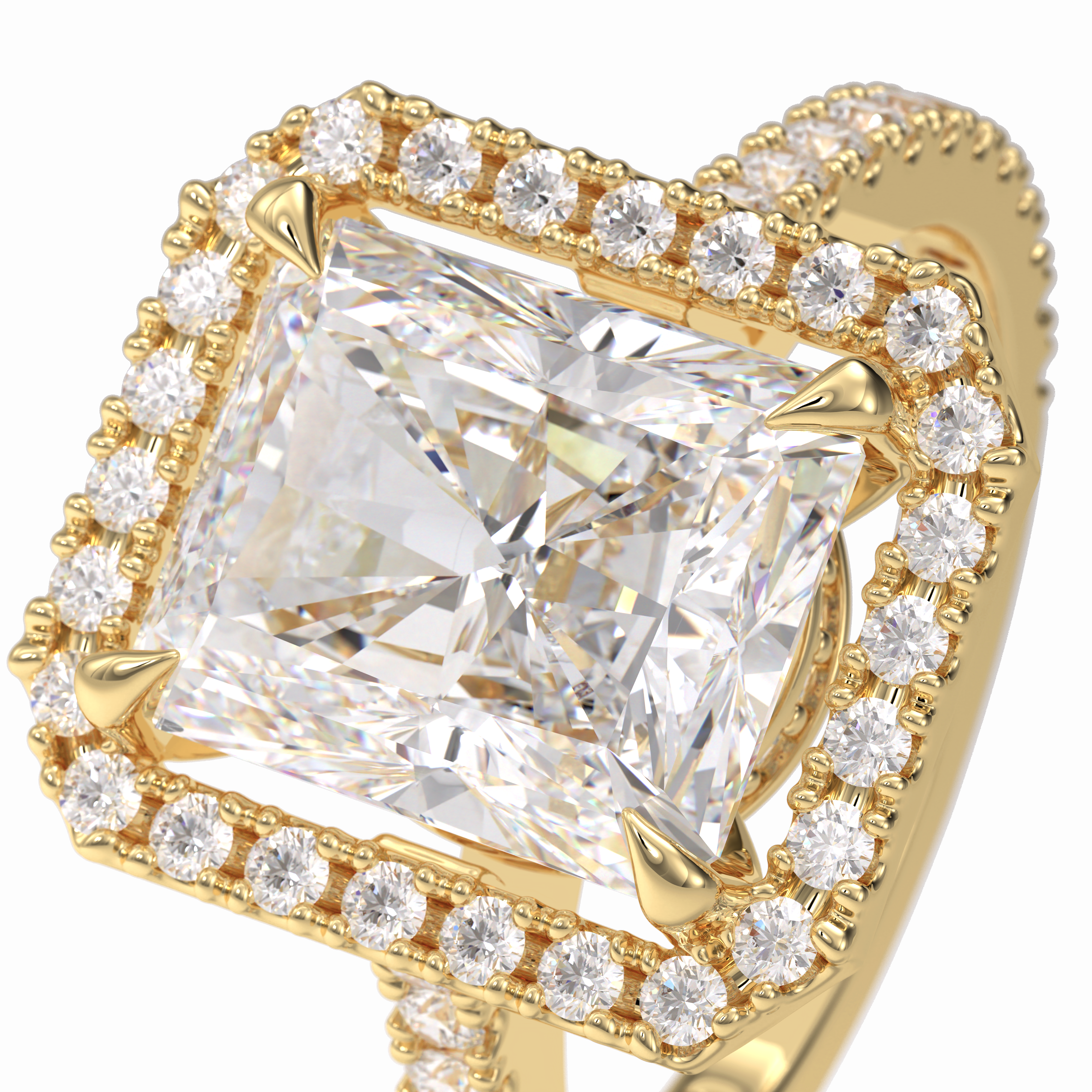 Grand Regent 4.51 Carat Radiant VS1 Lab-Grown Halo Engagement Ring in 18K Gold