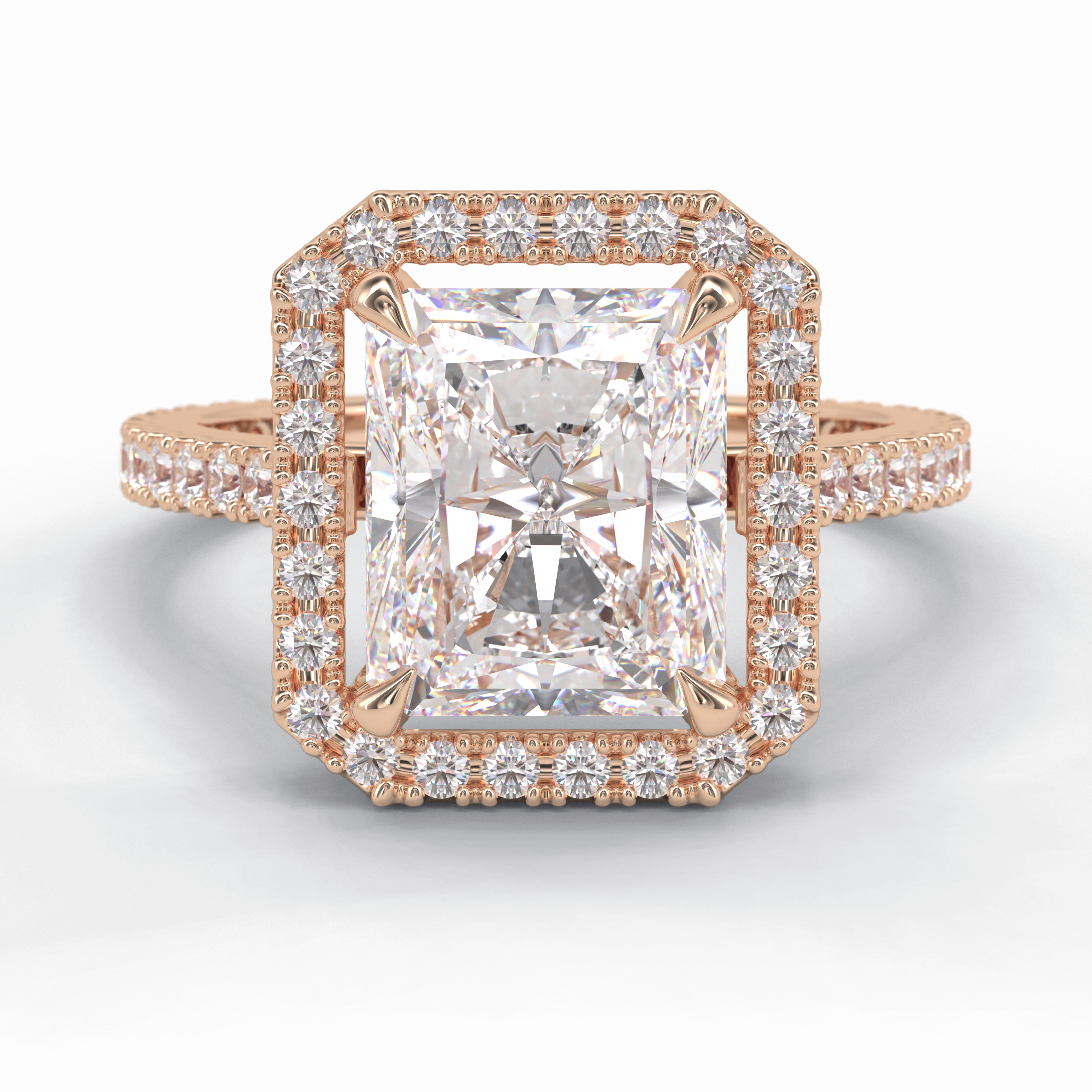 Grand Regent 4.51 Carat Radiant VS1 Lab-Grown Halo Engagement Ring in 18K Gold