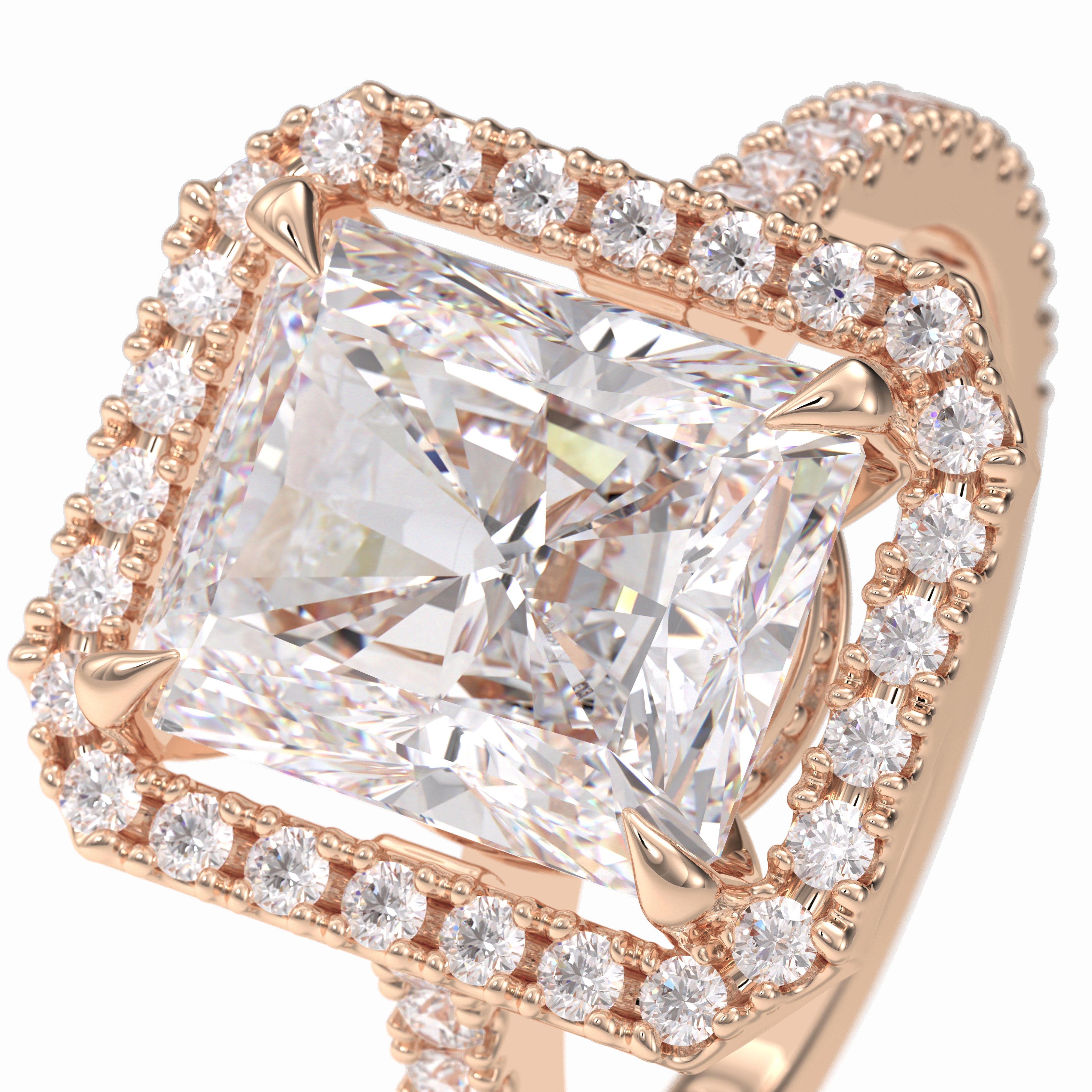 Grand Regent 4.51 Carat Radiant VS1 Lab-Grown Halo Engagement Ring in 18K Gold