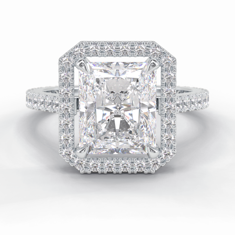 Grand Regent 4.51 Carat Radiant VS1 Lab-Grown Halo Engagement Ring in 18K Gold