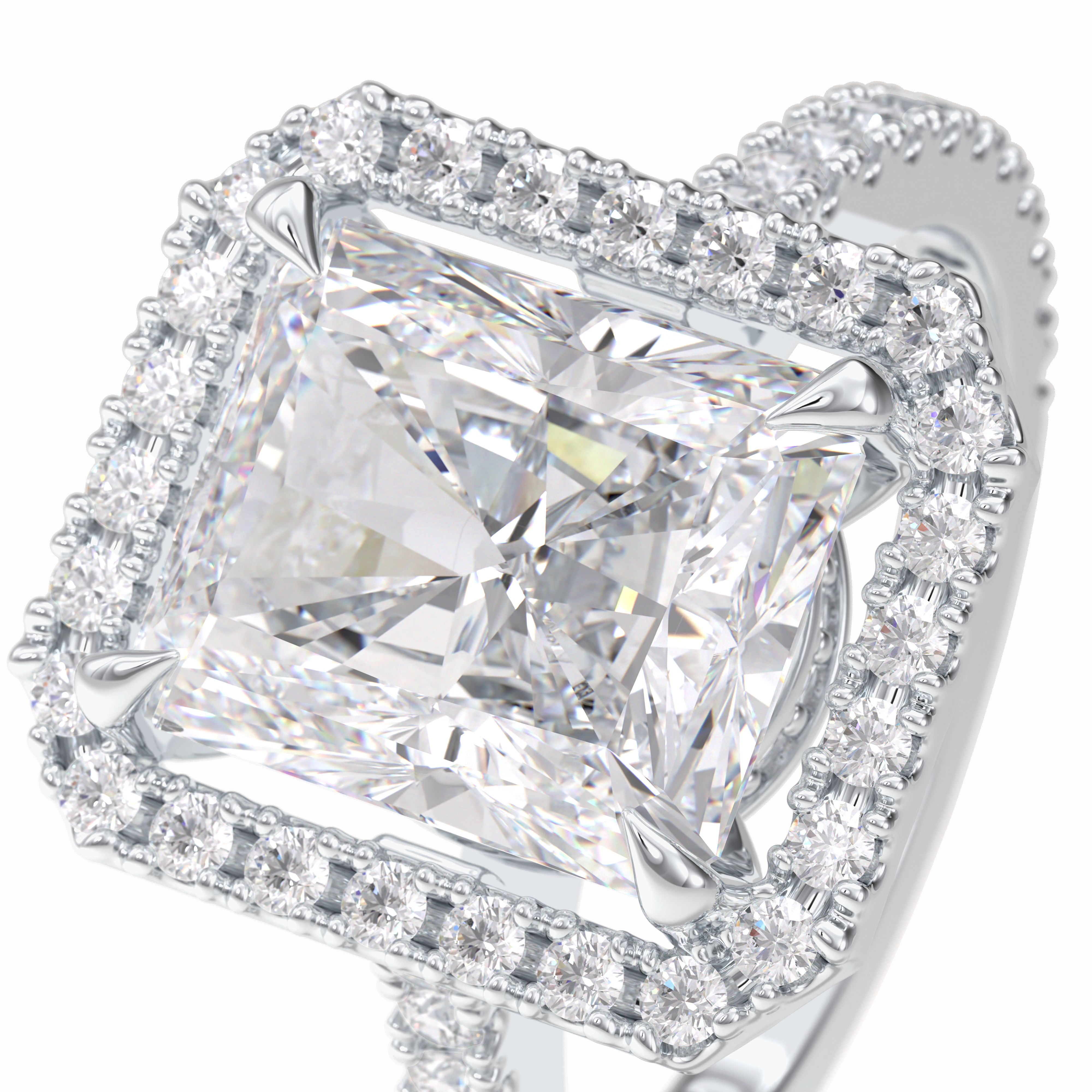 Grand Regent 4.51 Carat Radiant VS1 Lab-Grown Halo Engagement Ring in 18K Gold