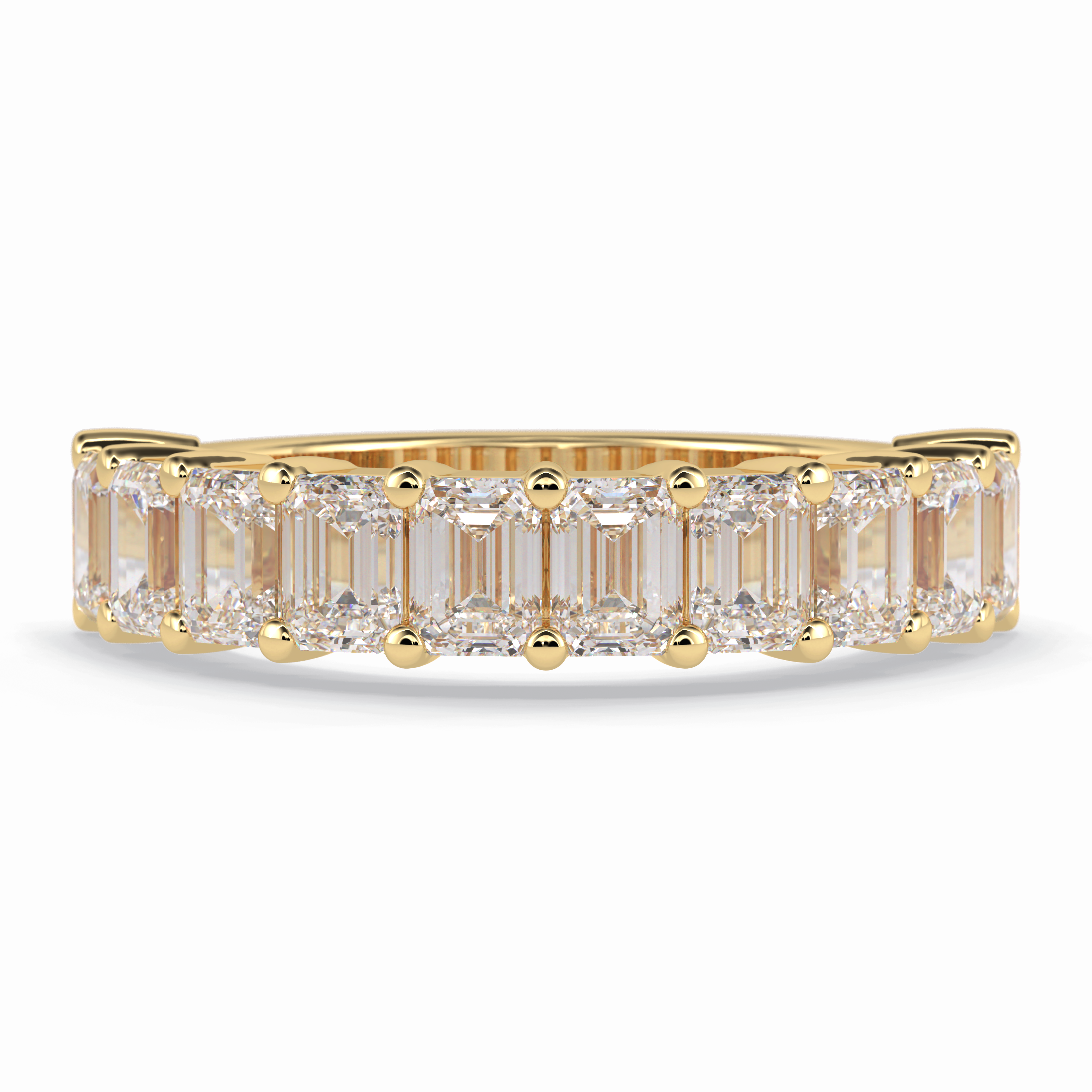 Regal Array 2.26 Carat Emerald VVS1 Half Eternity Lab-Grown Wedding Band in 18K Yellow Gold