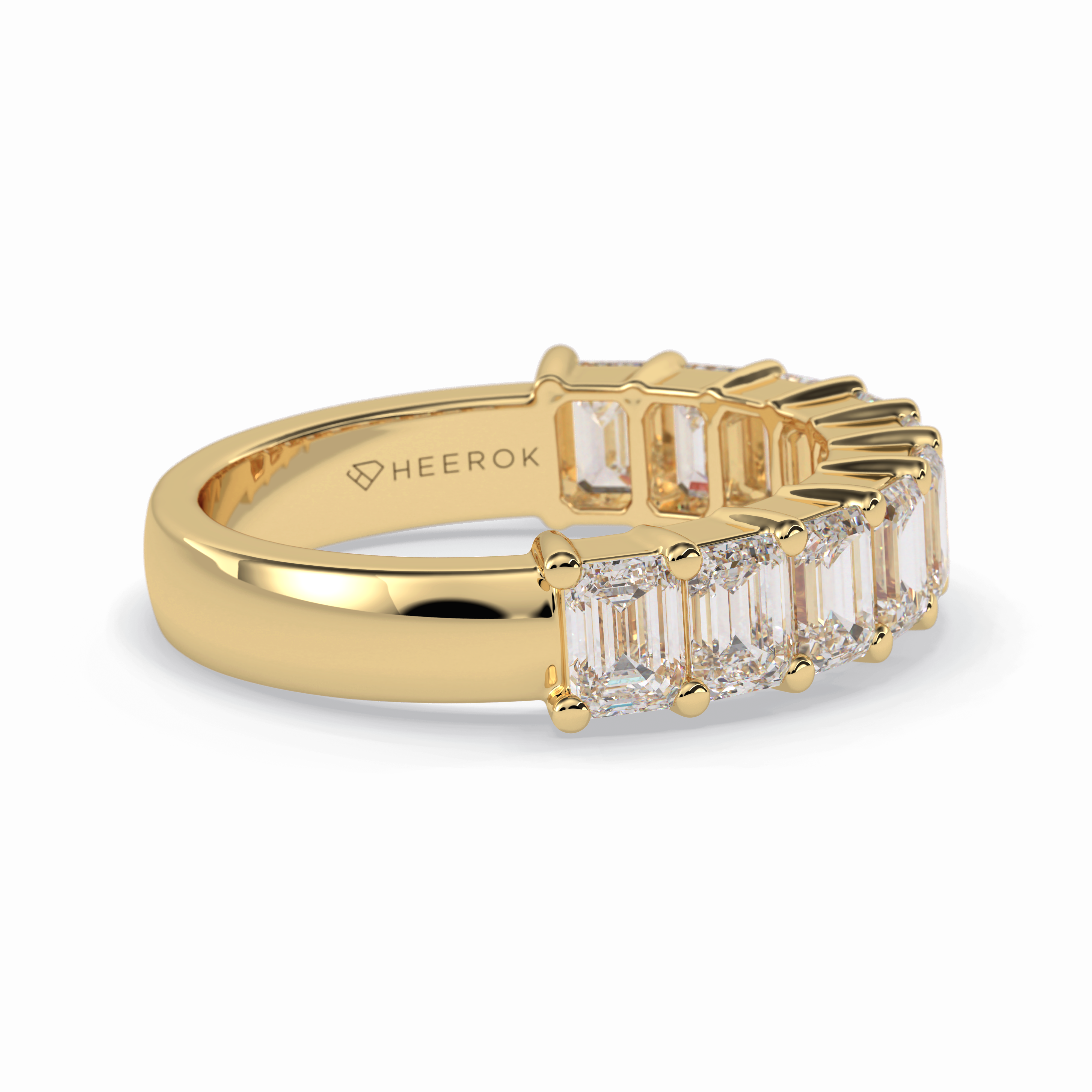 Regal Array 2.26 Carat Emerald VVS1 Half Eternity Lab-Grown Wedding Band in 18K Yellow Gold