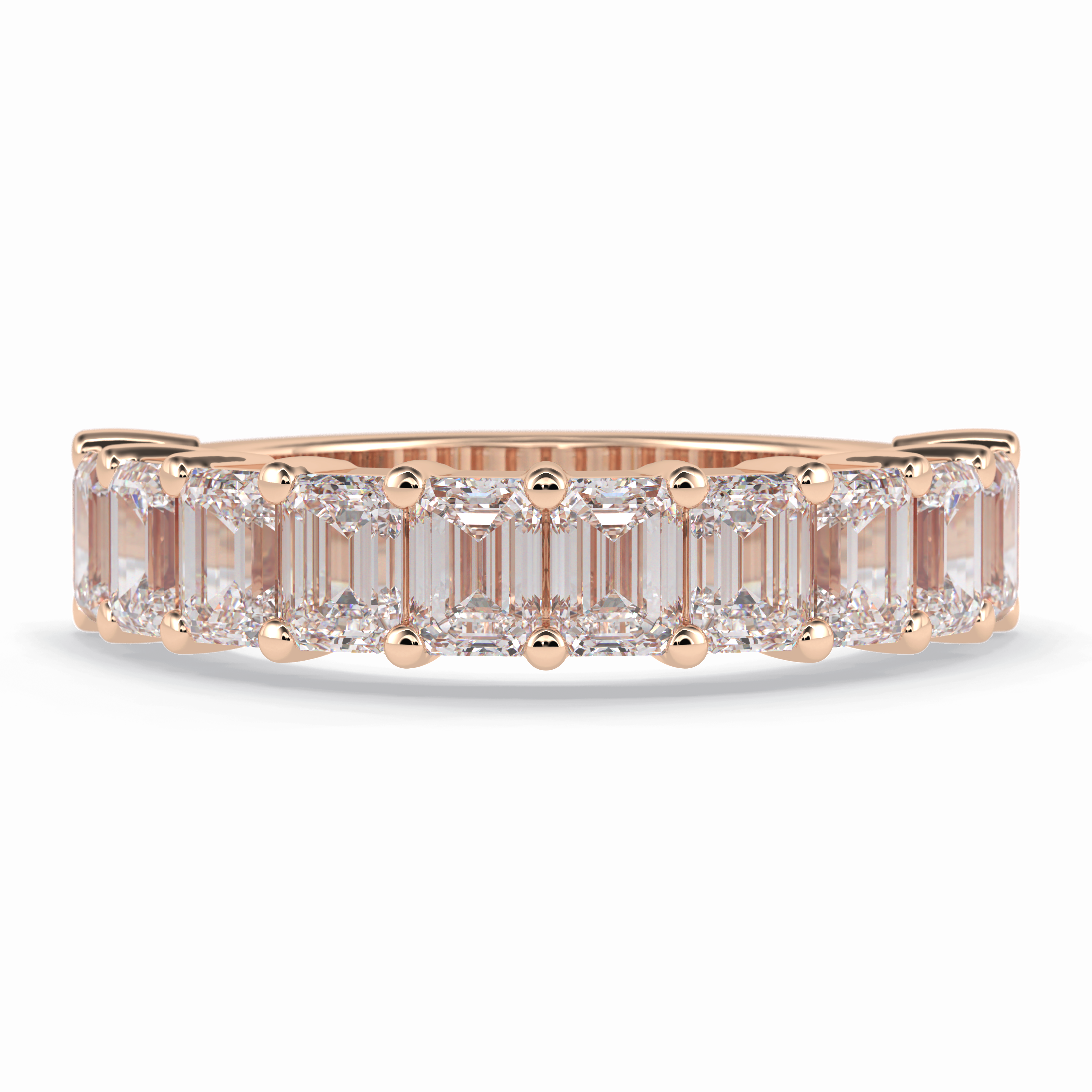 Regal Array 2.26 Carat Emerald VVS1 Half Eternity Lab-Grown Wedding Band in 18K Rose Gold