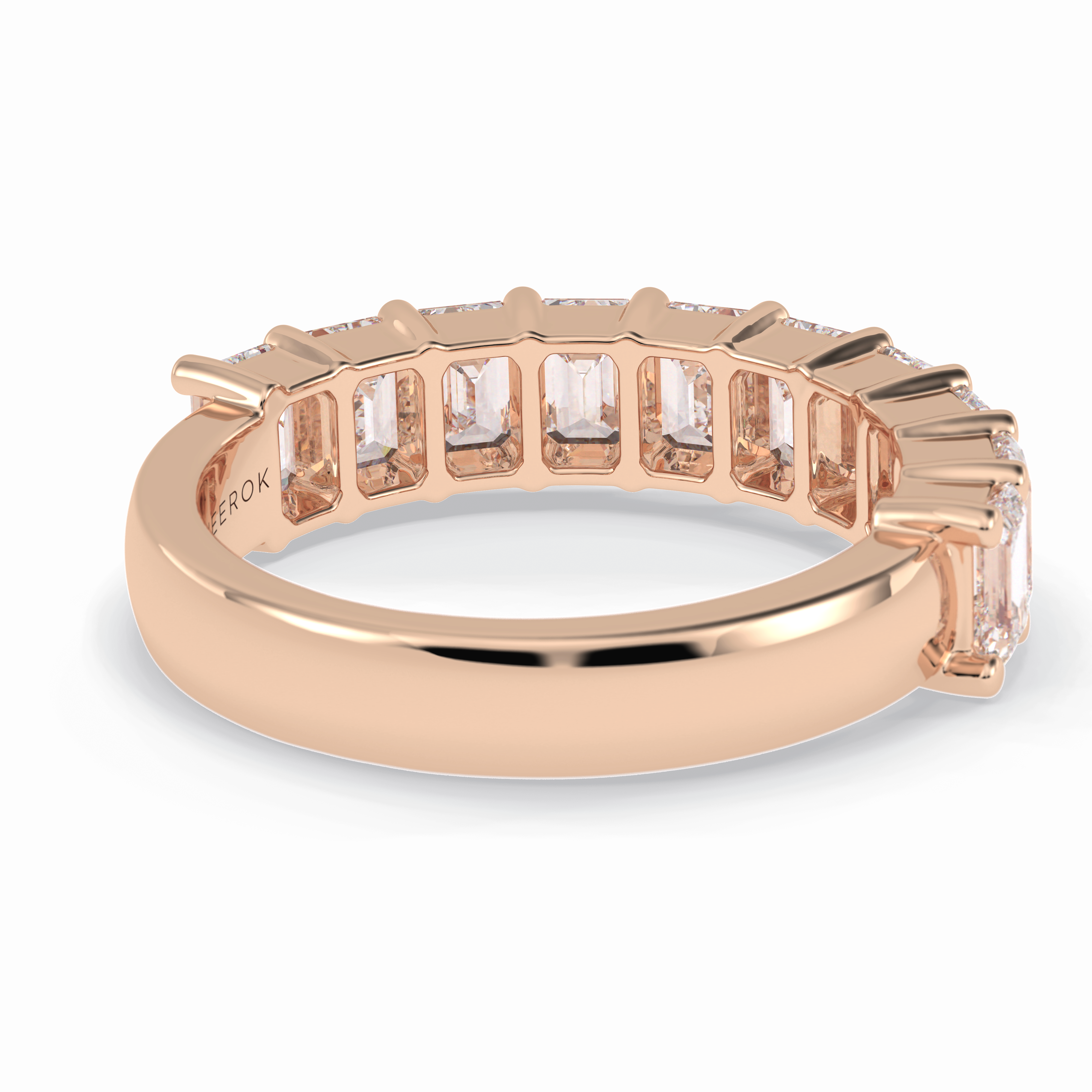 Regal Array 2.26 Carat Emerald VVS1 Half Eternity Lab-Grown Wedding Band in 18K Rose Gold