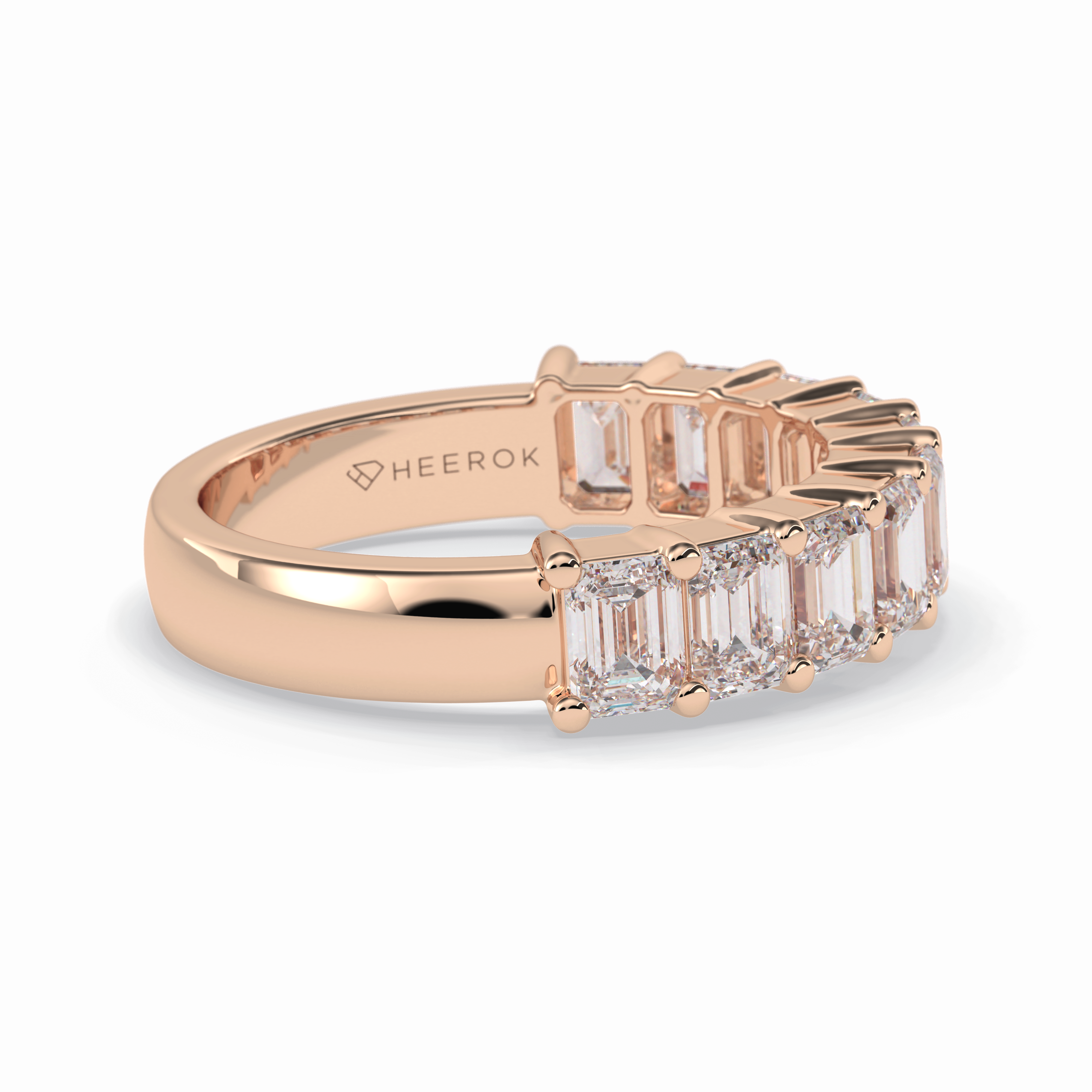 Regal Array 2.26 Carat Emerald VVS1 Half Eternity Lab-Grown Wedding Band in 18K Rose Gold