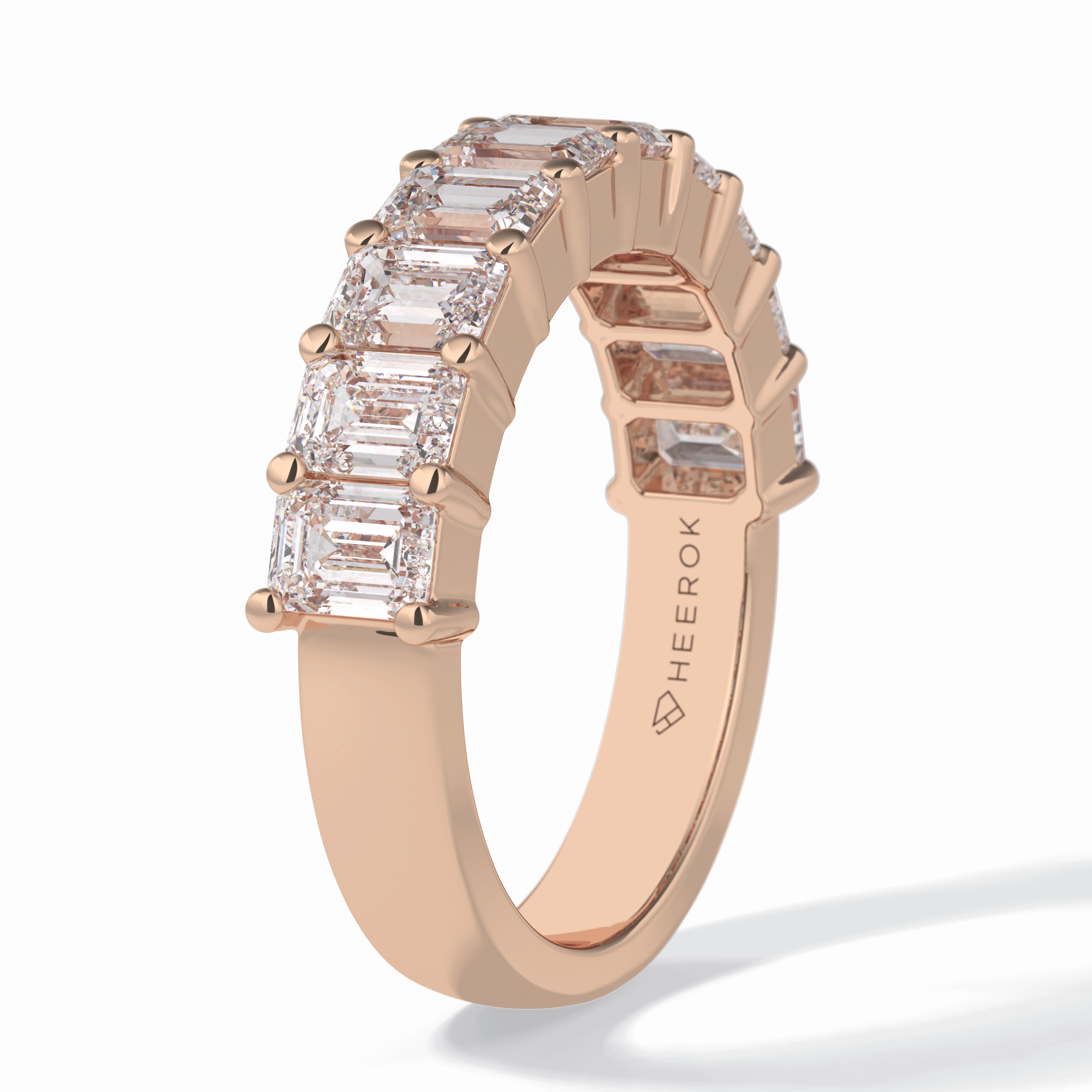 Regal Array 2.26 Carat Emerald VVS1 Half Eternity Lab-Grown Wedding Band in 18K Rose Gold