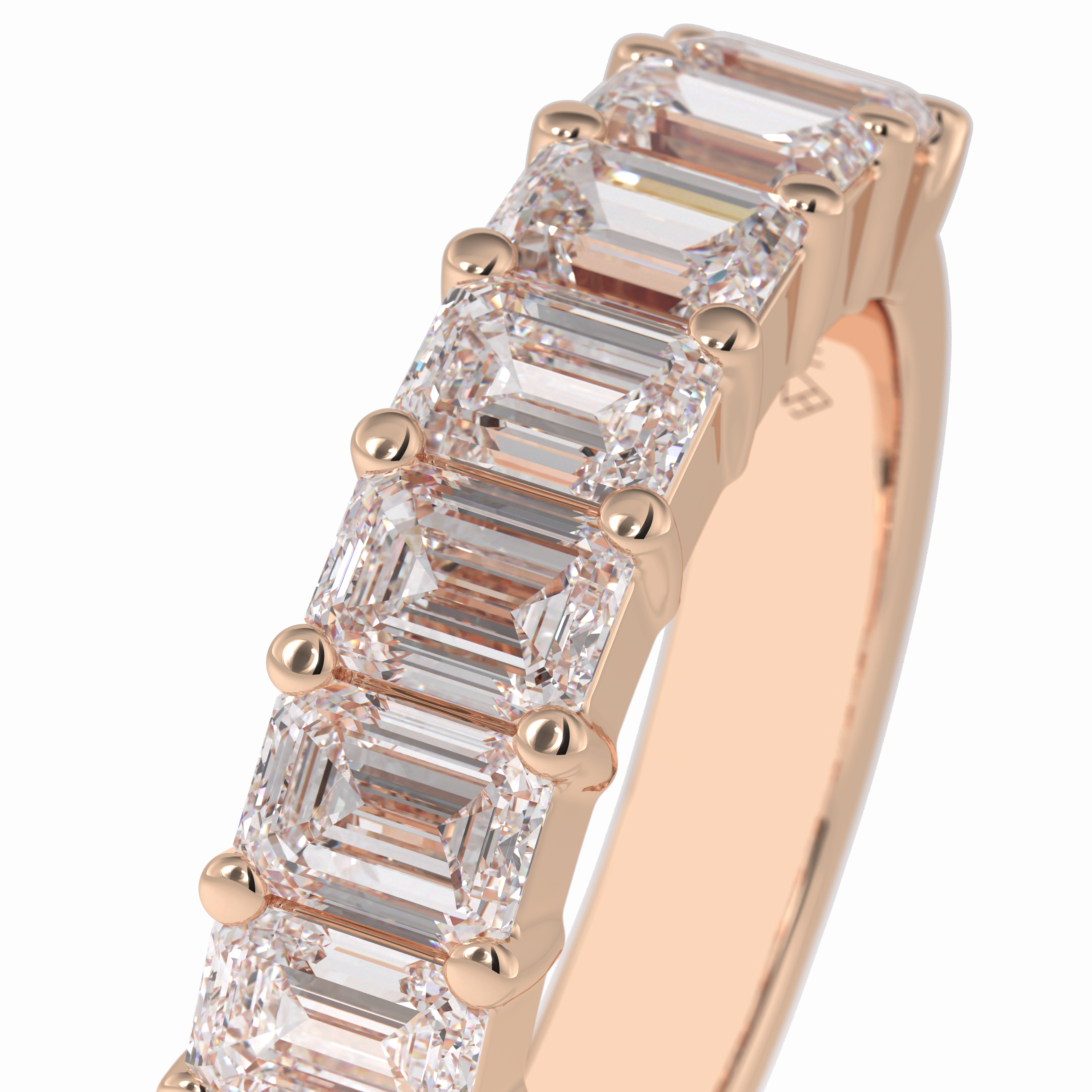 Regal Array 2.26 Carat Emerald VVS1 Half Eternity Lab-Grown Wedding Band in 18K Rose Gold