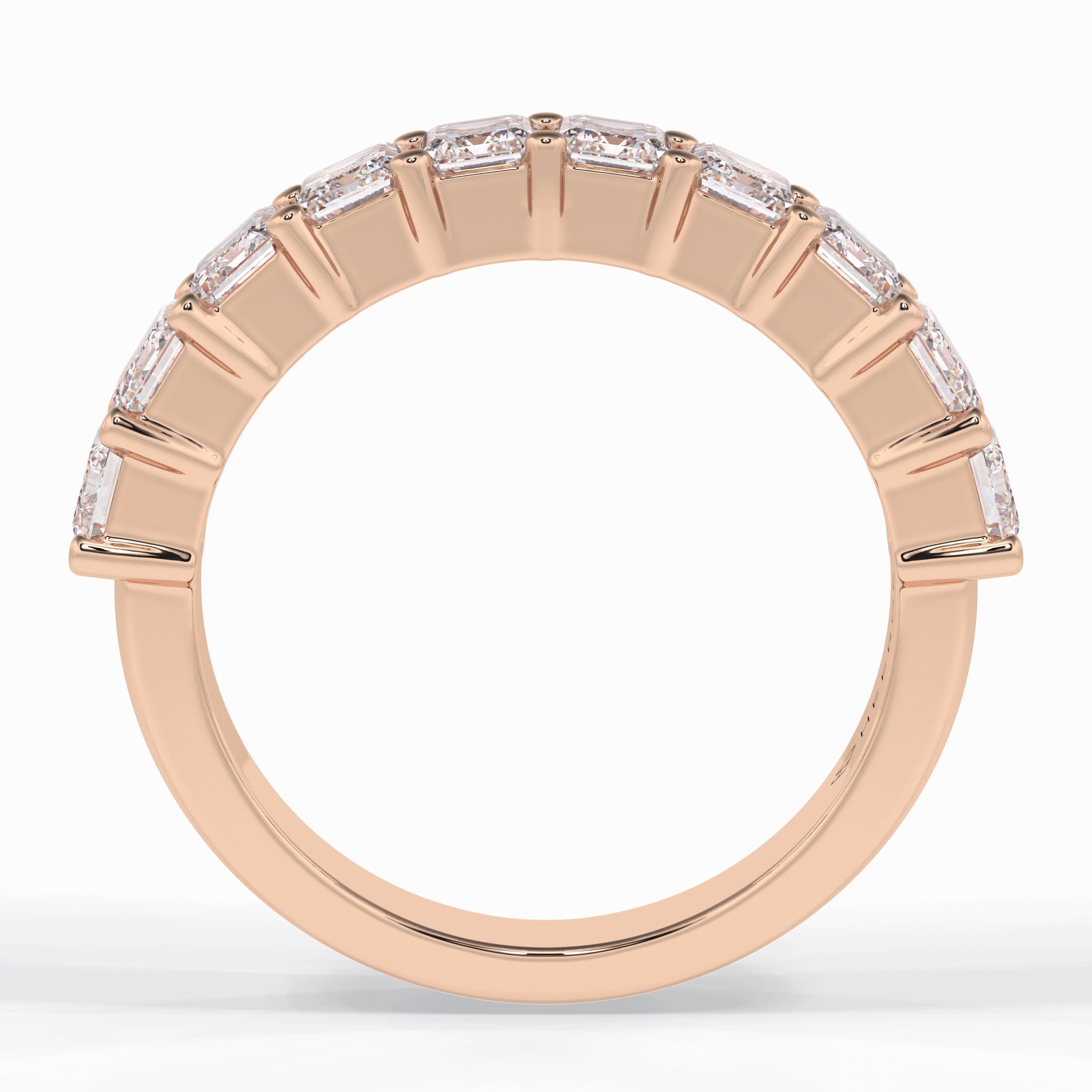 Regal Array 2.26 Carat Emerald VVS1 Half Eternity Lab-Grown Wedding Band in 18K Rose Gold