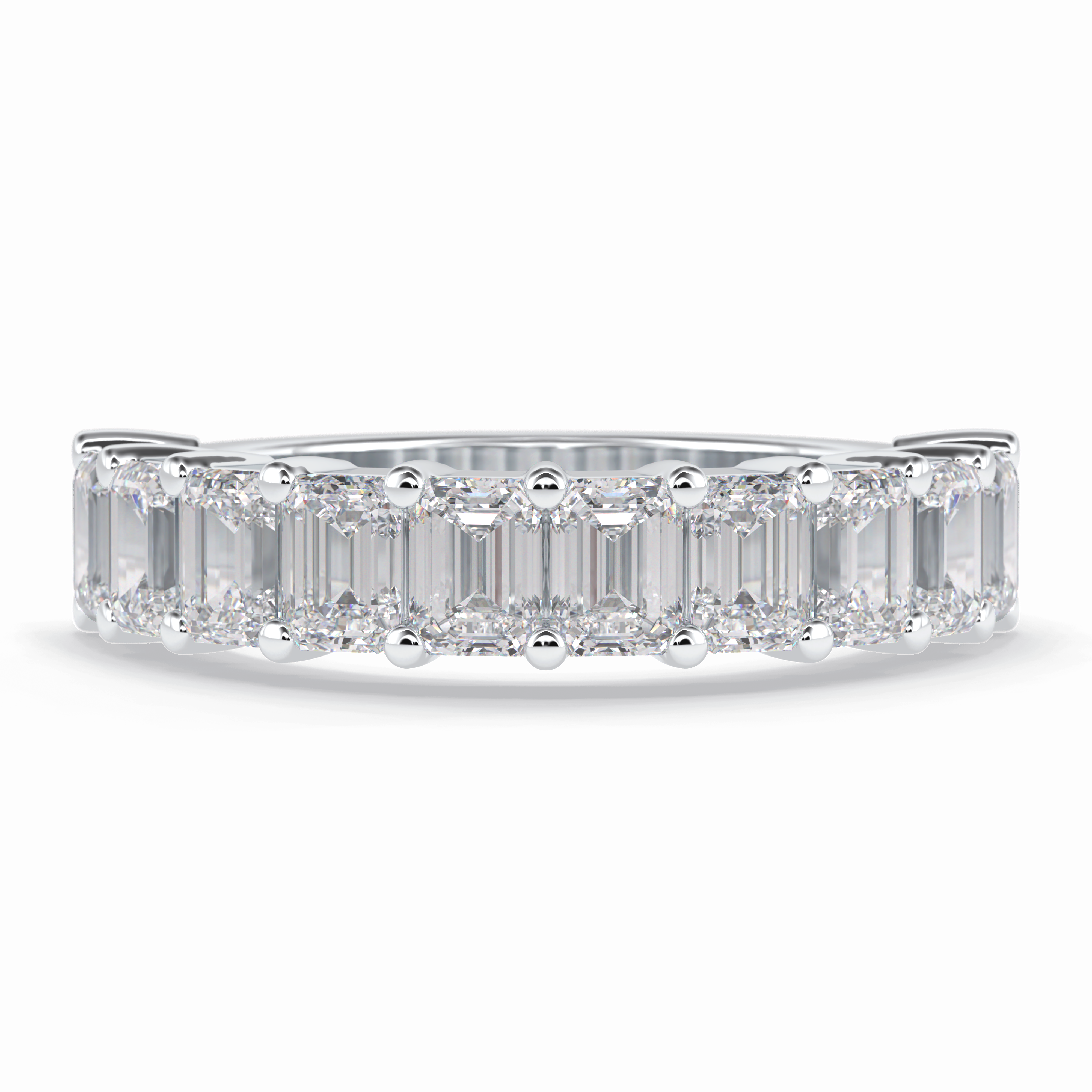 Regal Array 2.26 Carat Emerald VVS1 Half Eternity Lab-Grown Wedding Band in 18K White Gold