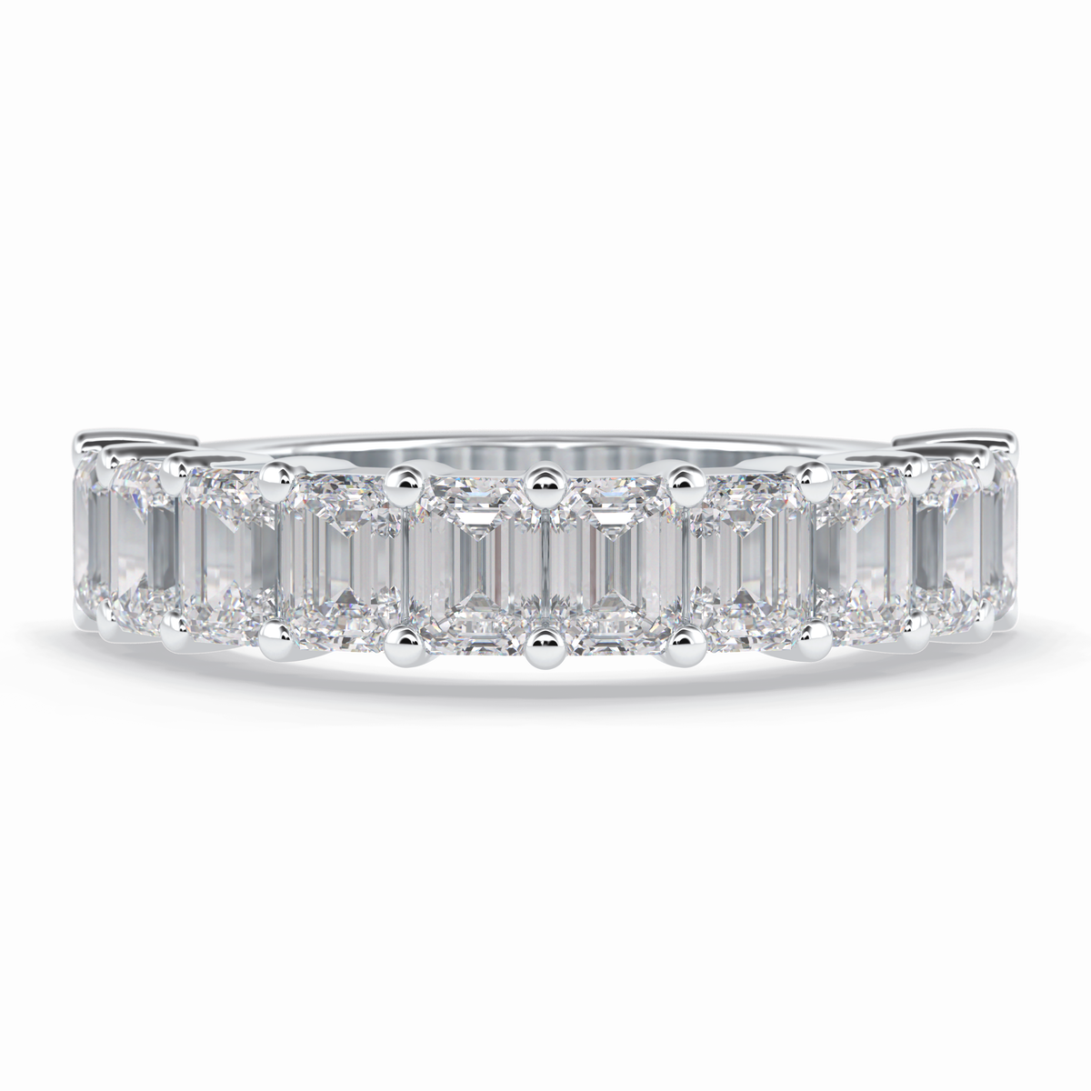 Regal Array 2.26 Carat Emerald VVS1 Half Eternity Lab-Grown Wedding Band in 18K White Gold