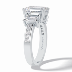 Majestic Monarch 2.56 Carat Emerald VS1 Lab-Grown Three Stone Engagement Ring in 18K Gold