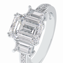 Majestic Monarch 2.56 Carat Emerald VS1 Lab-Grown Three Stone Engagement Ring in 18K Gold