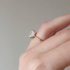 Majestic Empress 2.08 Carat VVS1 Lab‑Grown Emerald Solitaire Engagement Ring in 18K Yellow Gold Finger Side View