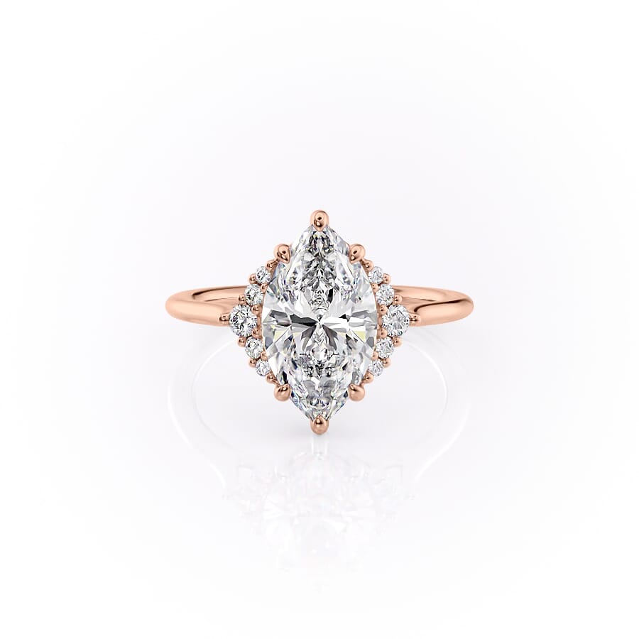 Majestic Marquise 1.10 Carat VVS1 Lab-Grown Three Stone Engagement Ring in 18K Rose Gold Front View