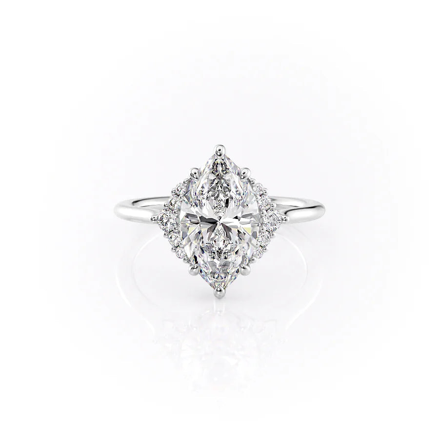 Majestic Marquise 1.10 Carat VVS1 Lab-Grown Three Stone Engagement Ring in 18K White Gold Front View