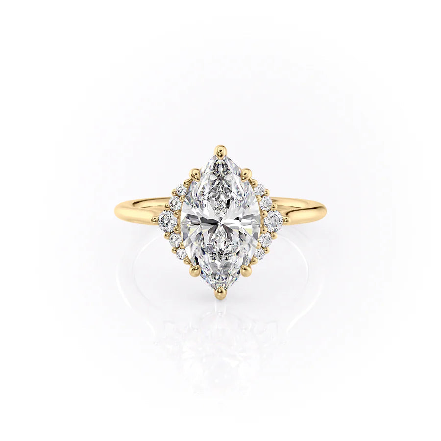 Majestic Marquise 1.10 Carat VVS1 Lab-Grown Three Stone Engagement Ring in 18K yellow Gold Front View