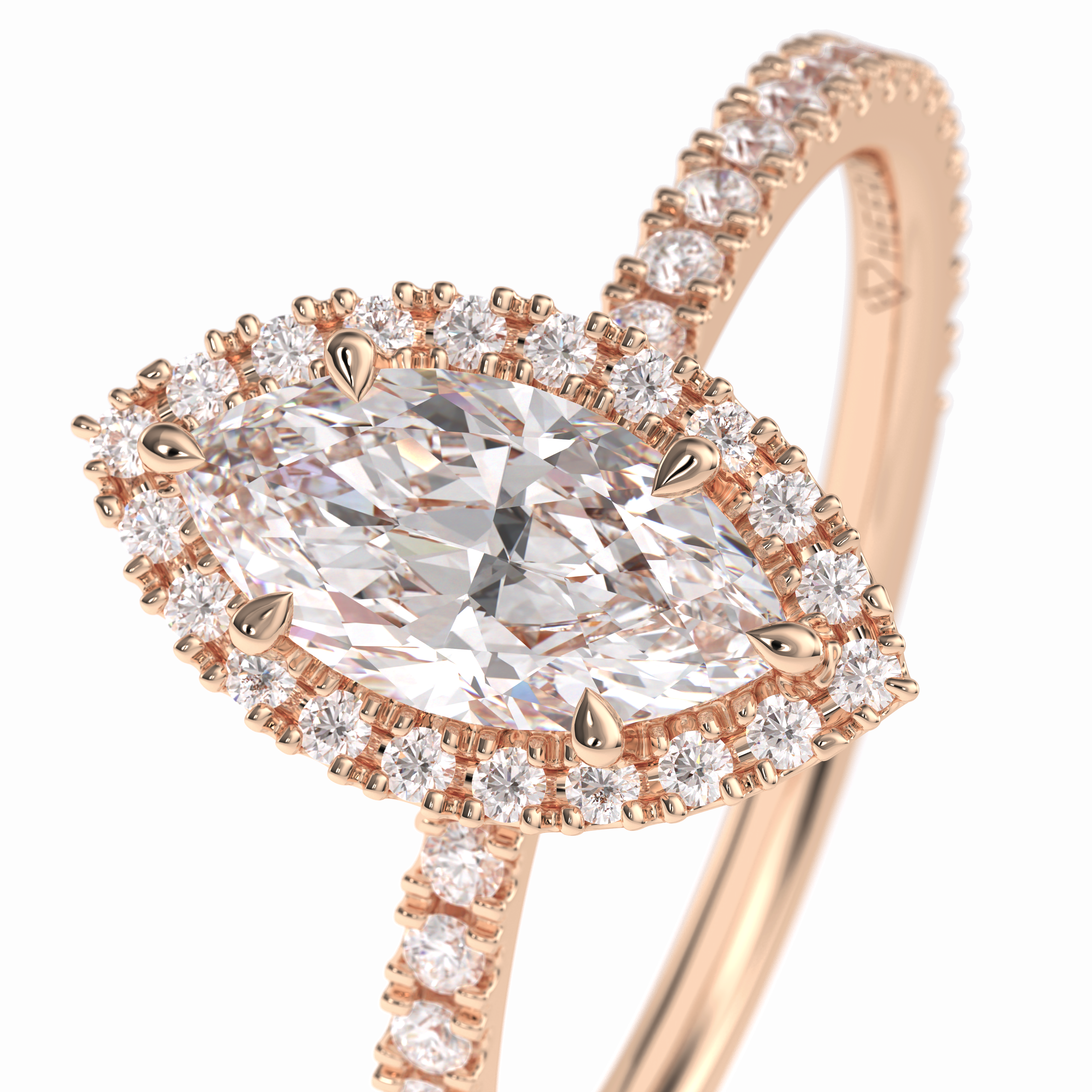 Majesty 0.75 Carat Marquise VS1 Moissanite Halo Engagement Ring in 18K Rose Gold