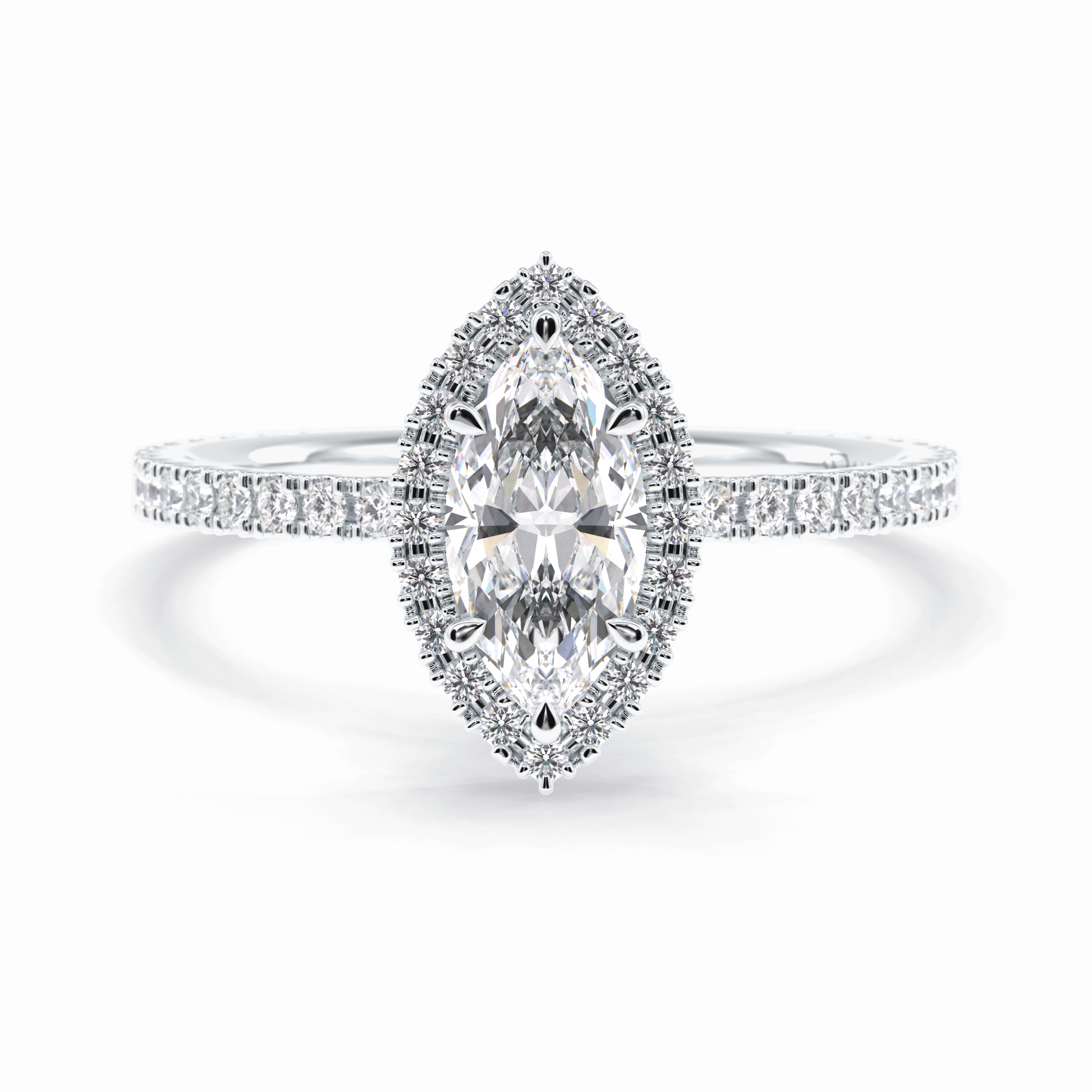 Majesty 0.75 Carat Marquise VS1 Moissanite Halo Engagement Ring in 18K White Gold