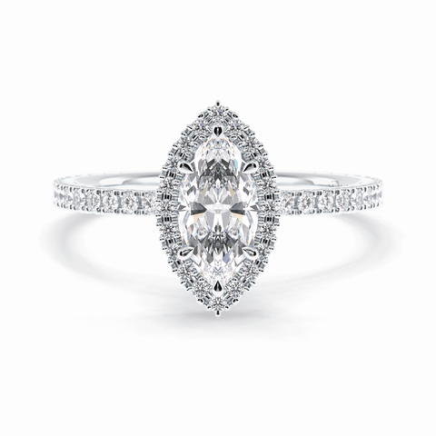 Majesty 0.75 Carat Marquise VVS1 Moissanite Halo Engagement Ring in 18K Gold