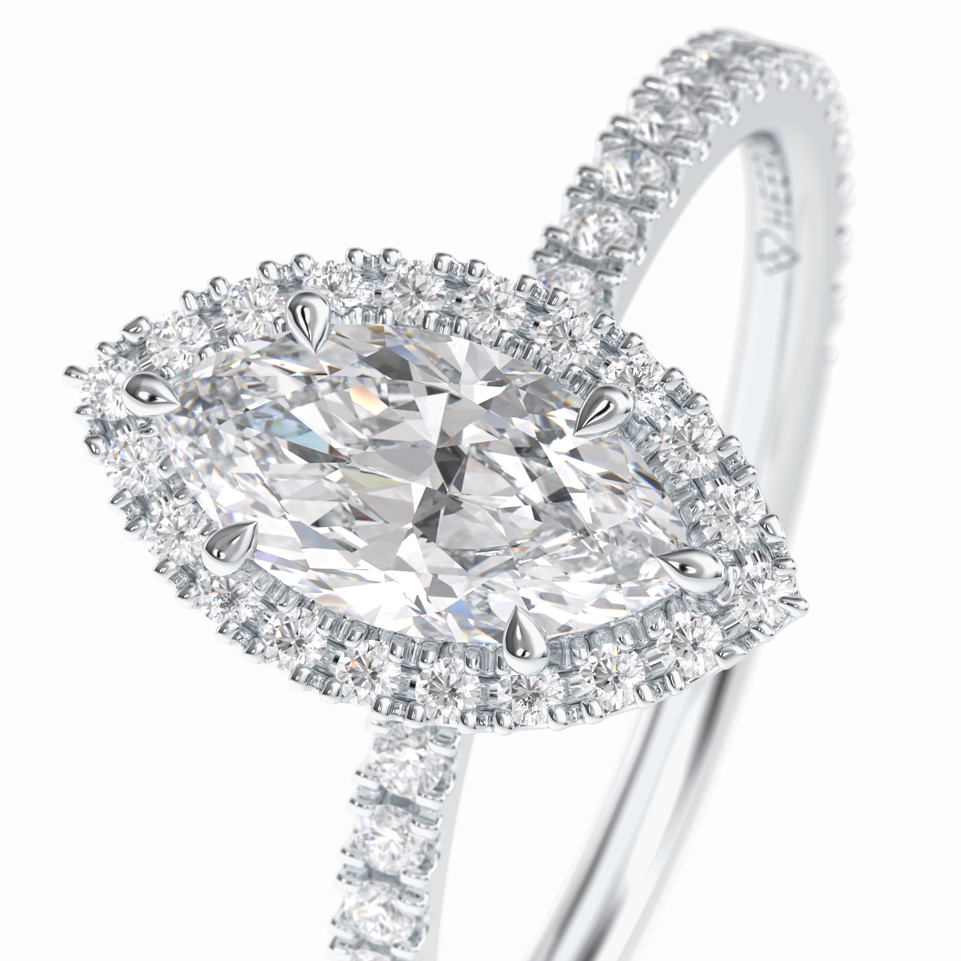 Majesty 0.75 Carat Marquise VS1 Moissanite Halo Engagement Ring in 18K White Gold