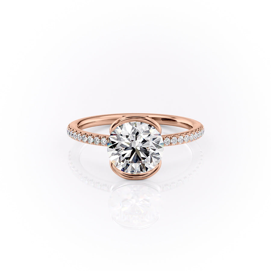 Marin Row 2.15 Carat VVS Lab-Grown Round Half-Bezel Pavé Engagement Ring in 18K Rose Gold Front Side View