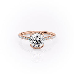 Marin Row 2.15 Carat VVS Lab-Grown Round Half-Bezel Pavé Engagement Ring in 18K Rose Gold Front Side View