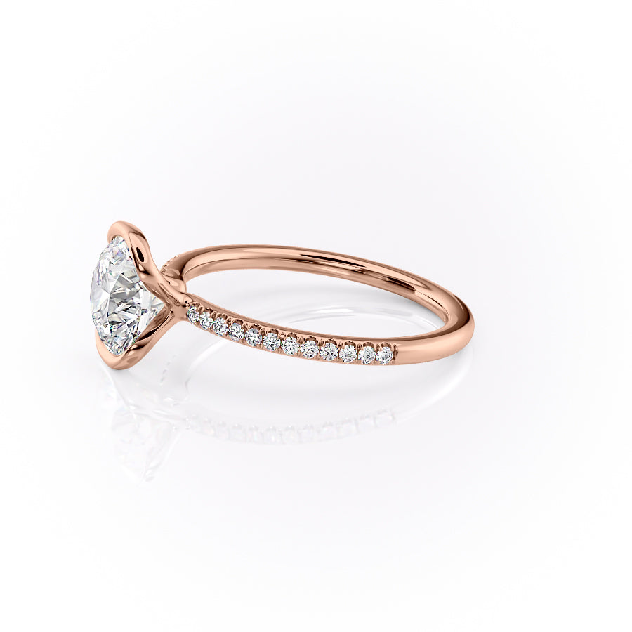 Marin Row 2.15 Carat VVS Lab-Grown Round Half-Bezel Pavé Engagement Ring in 18K Rose Gold Left Side View