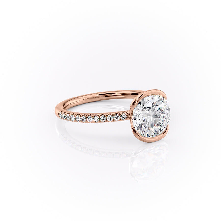 Marin Row 2.15 Carat VVS Lab-Grown Round Half-Bezel Pavé Engagement Ring in 18K Rose Gold Right Side Cross View