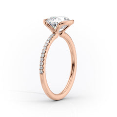 Marin Row 2.15 Carat VVS Lab-Grown Round Half-Bezel Pavé Engagement Ring in 18K Rose Gold Standing View