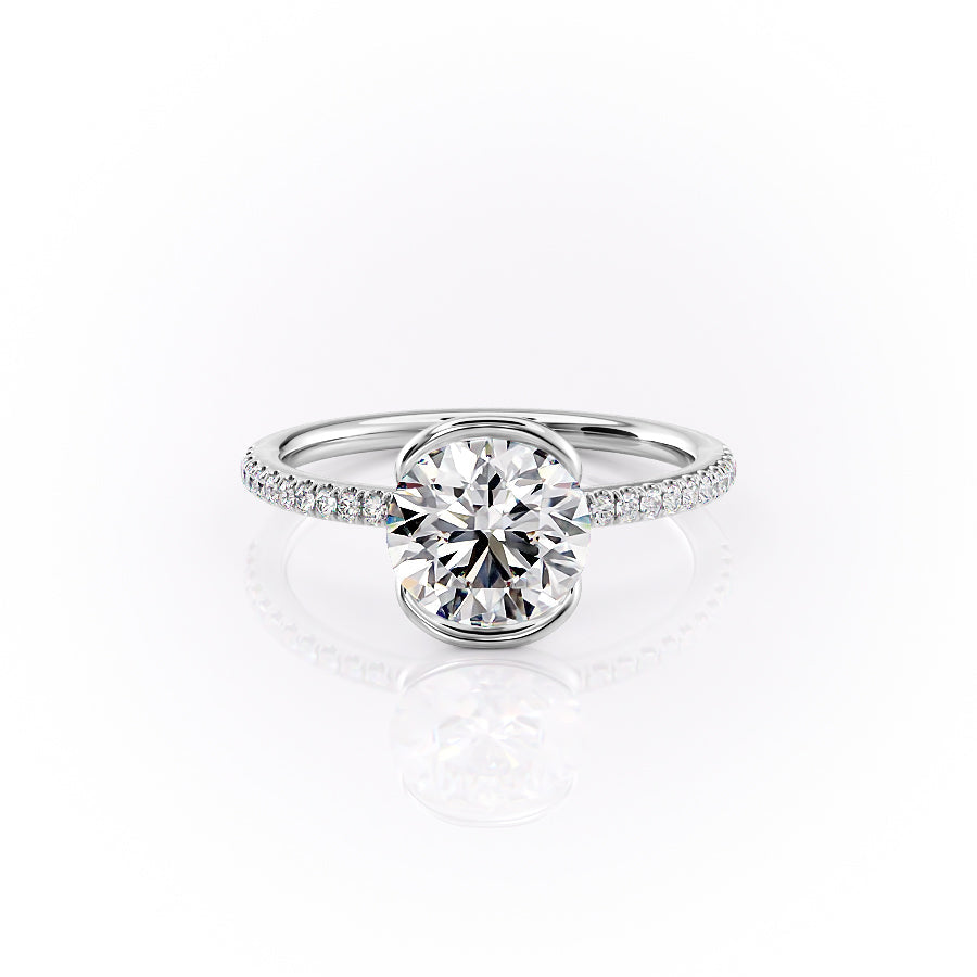 Marin Row 2.15 Carat VVS Lab-Grown Round Half-Bezel Pavé Engagement Ring in 18K White Gold Front Side View