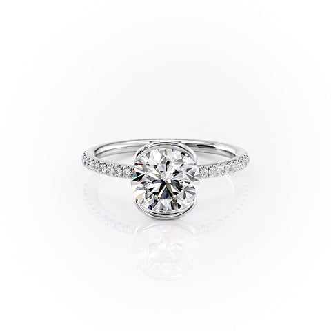Marin Row 2.15 Carat VVS Lab-Grown Round Half-Bezel Pavé Engagement Ring in 18K Gold