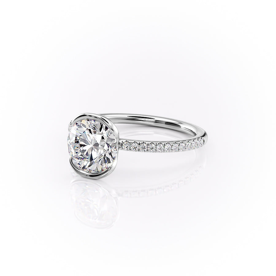 Marin Row 2.15 Carat VVS Lab-Grown Round Half-Bezel Pavé Engagement Ring in 18K White Gold Left Side Cross View