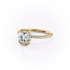 Marin Row 2.15 Carat VVS Lab-Grown Round Half-Bezel Pavé Engagement Ring in 18K Yellow Gold Cross Side View