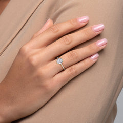 Marin Row 2.15 Carat VVS Lab-Grown Round Half-Bezel Pavé Engagement Ring in 18K Yellow Gold Finger View