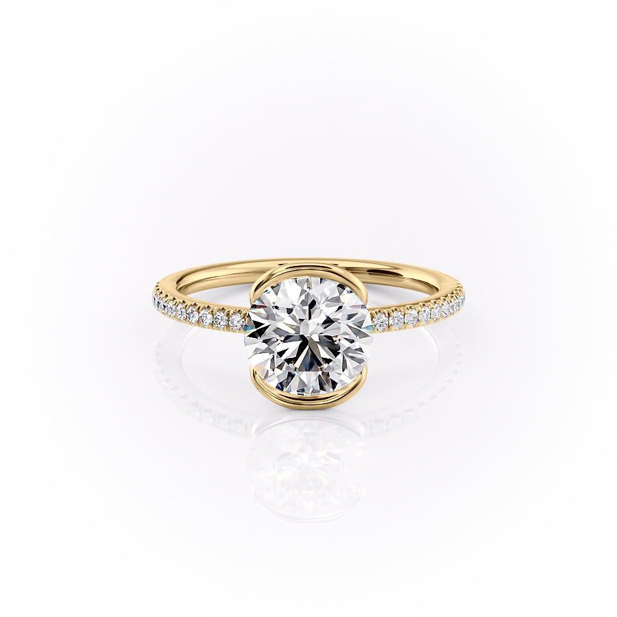 Marin Row 2.15 Carat VVS Lab-Grown Round Half-Bezel Pavé Engagement Ring in 18K Yellow Gold Front Side View